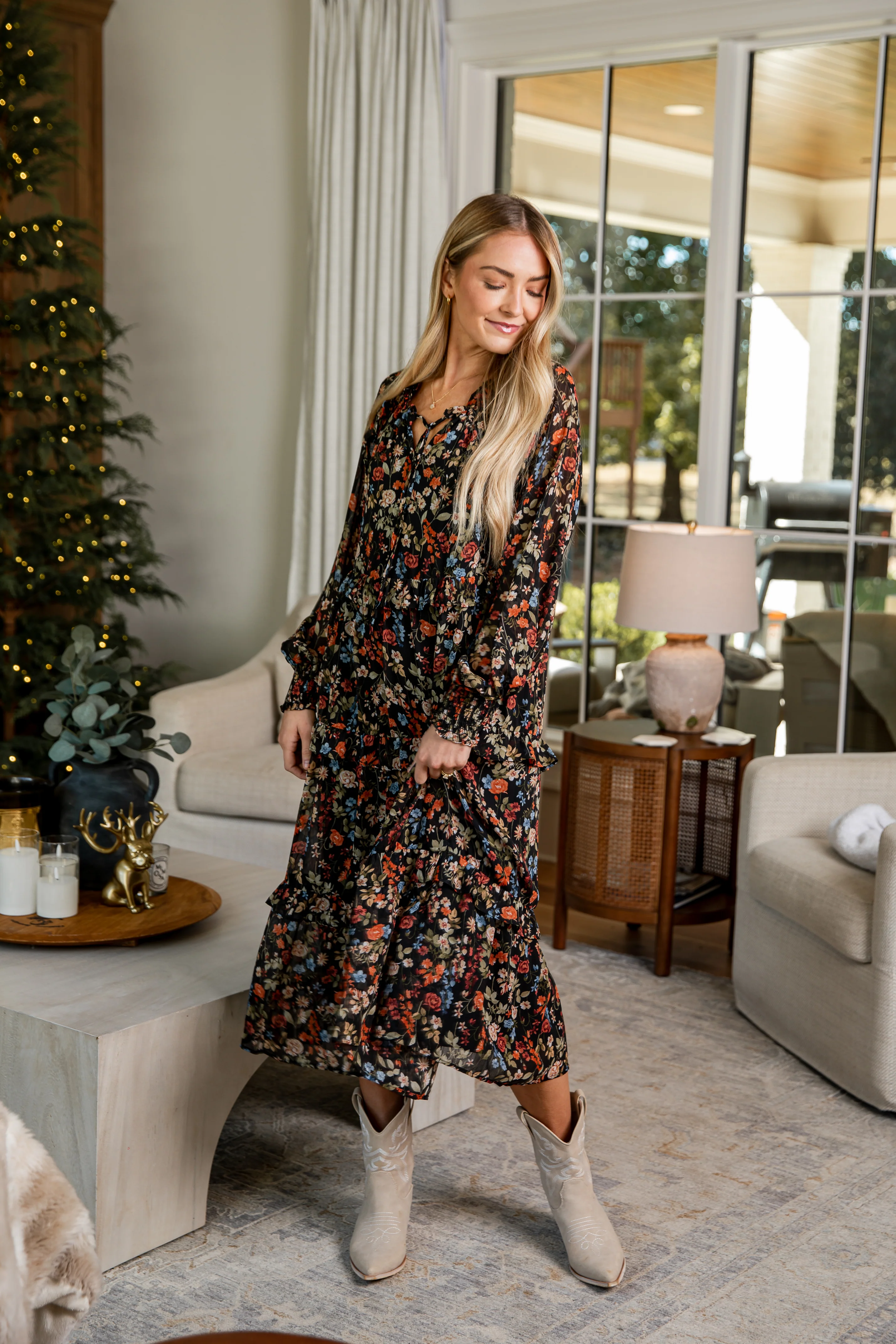 FINAL SALE - Cheers to You Black Floral Midi Dress
