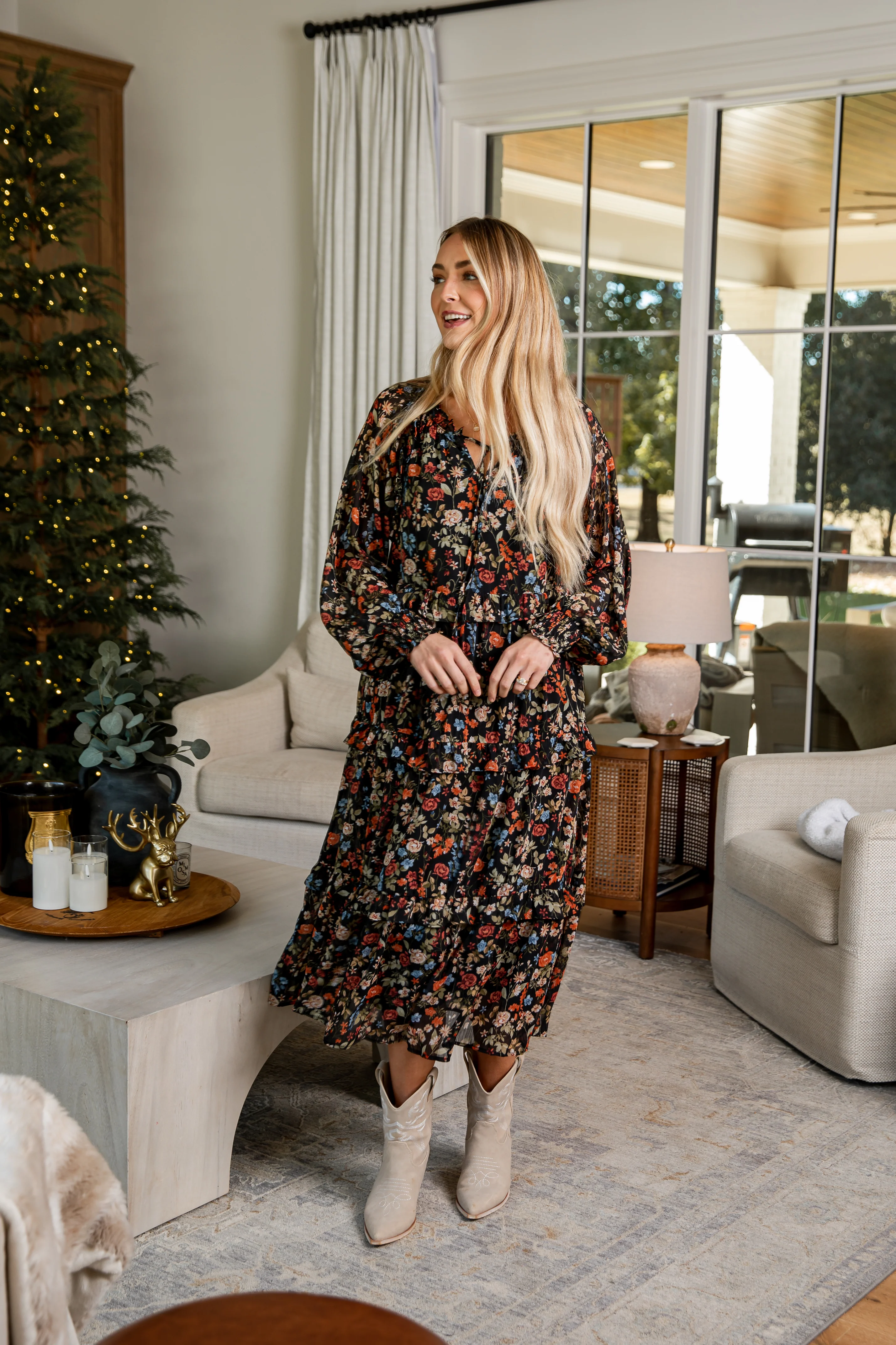FINAL SALE - Cheers to You Black Floral Midi Dress