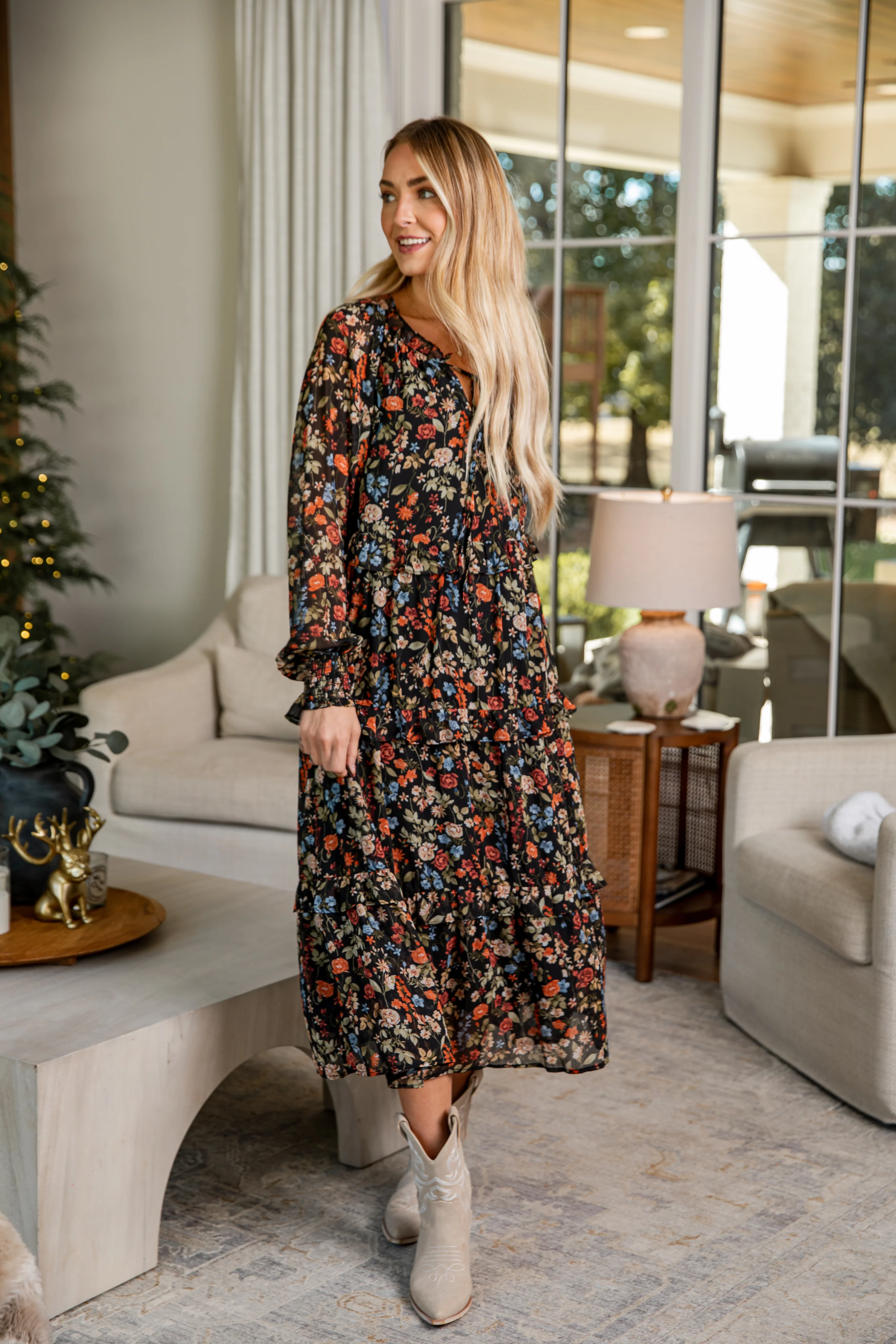 FINAL SALE - Cheers to You Black Floral Midi Dress