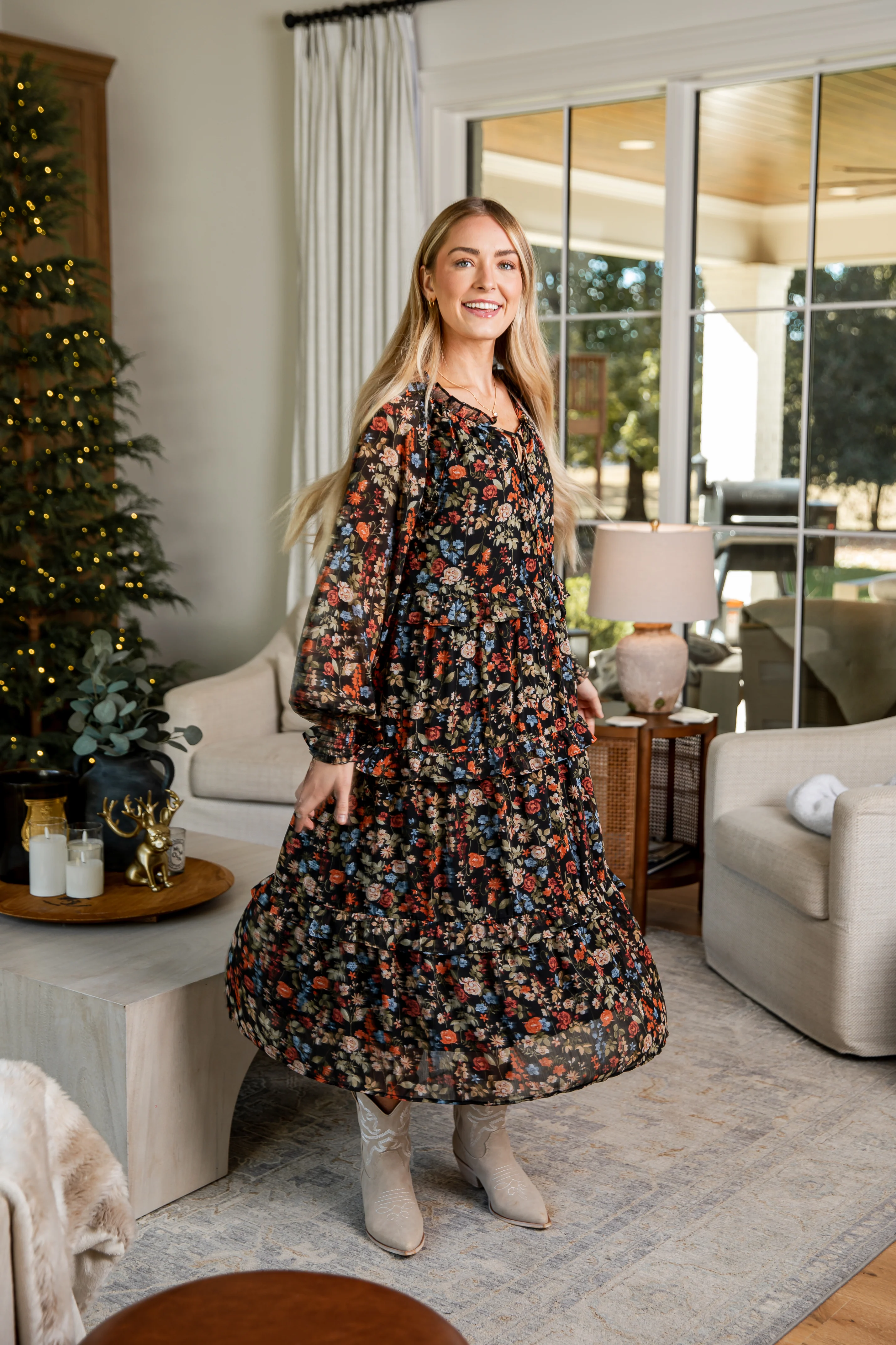 FINAL SALE - Cheers to You Black Floral Midi Dress