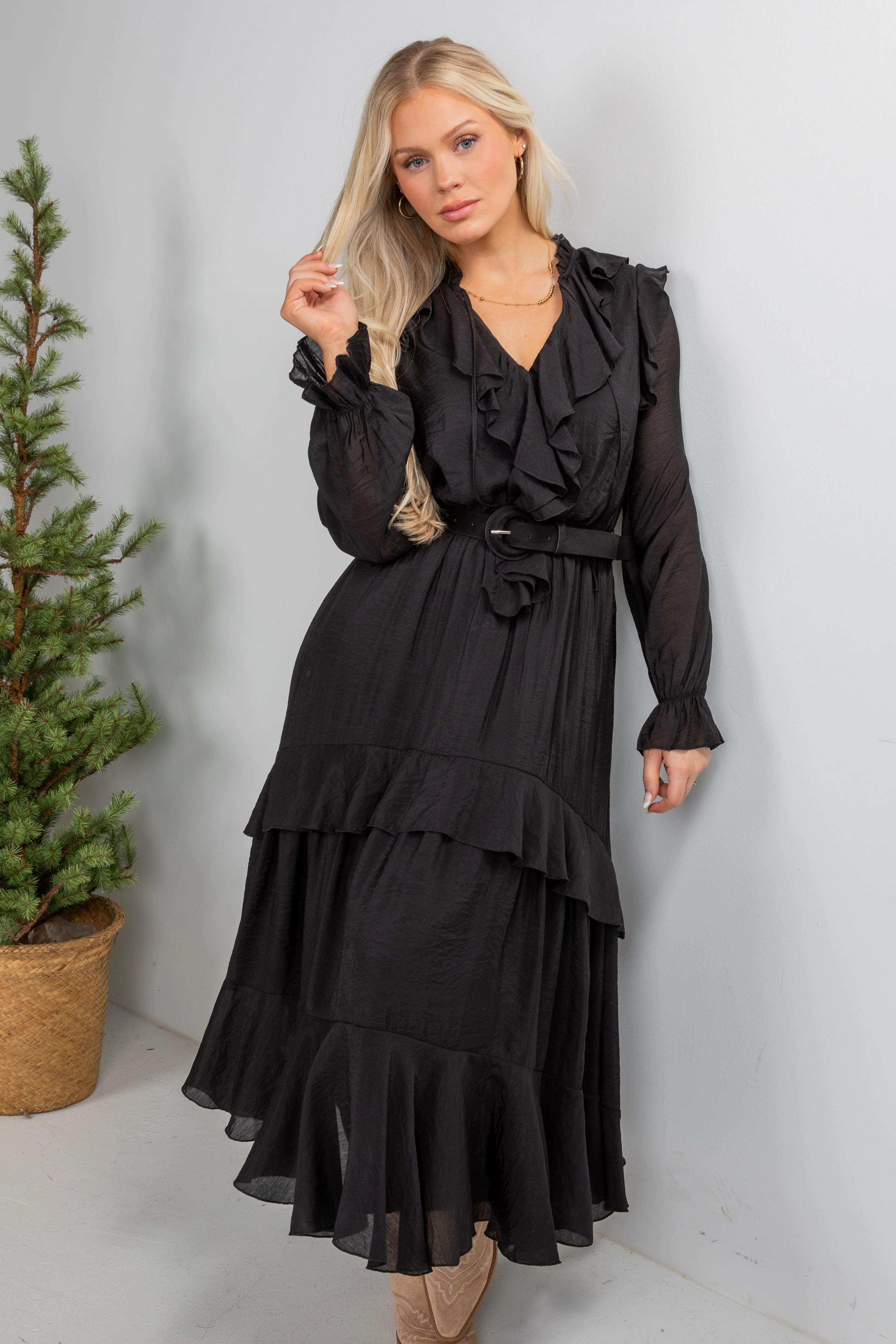 FINAL SALE - All The Good Black Ruffle Maxi Dress