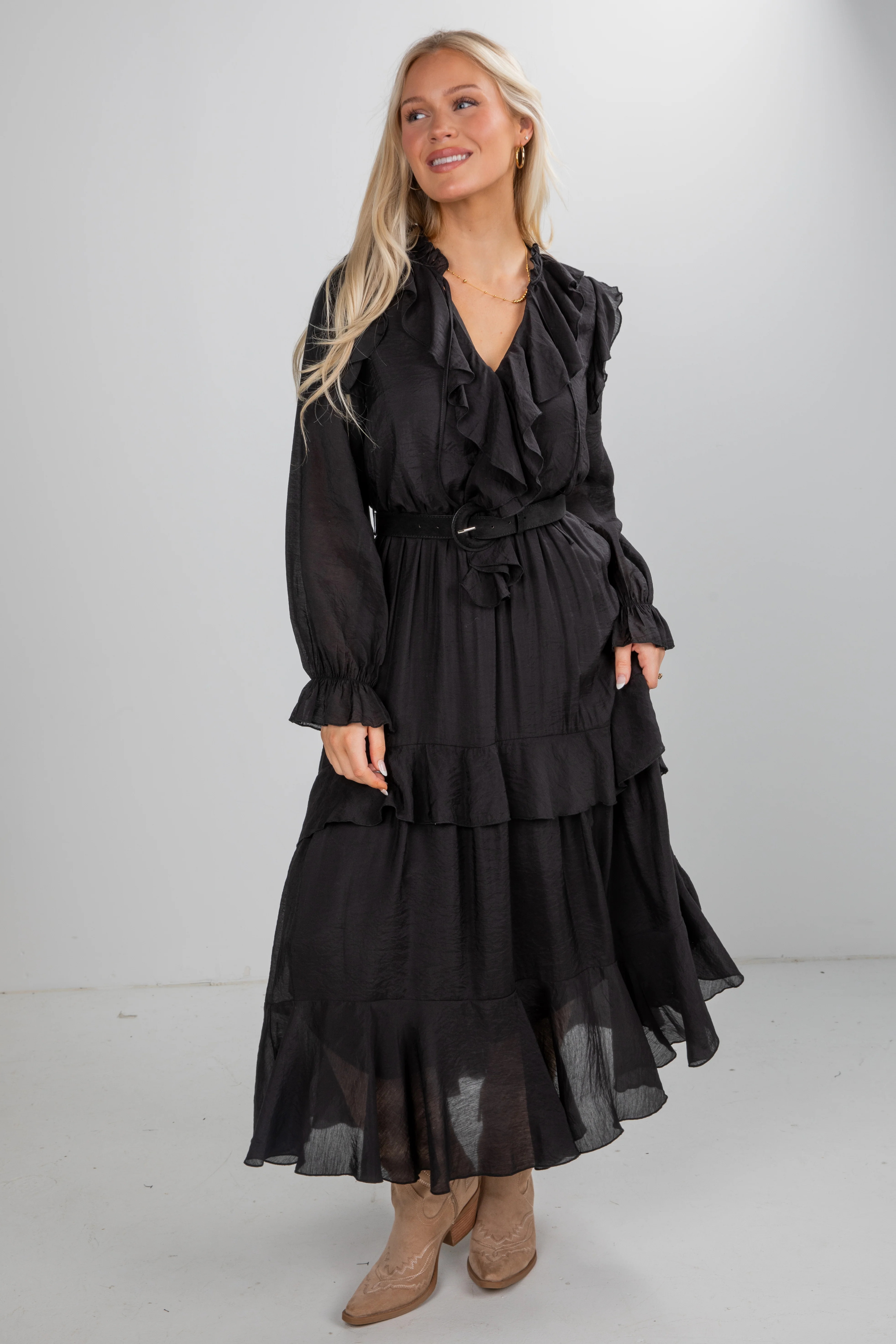 FINAL SALE - All The Good Black Ruffle Maxi Dress