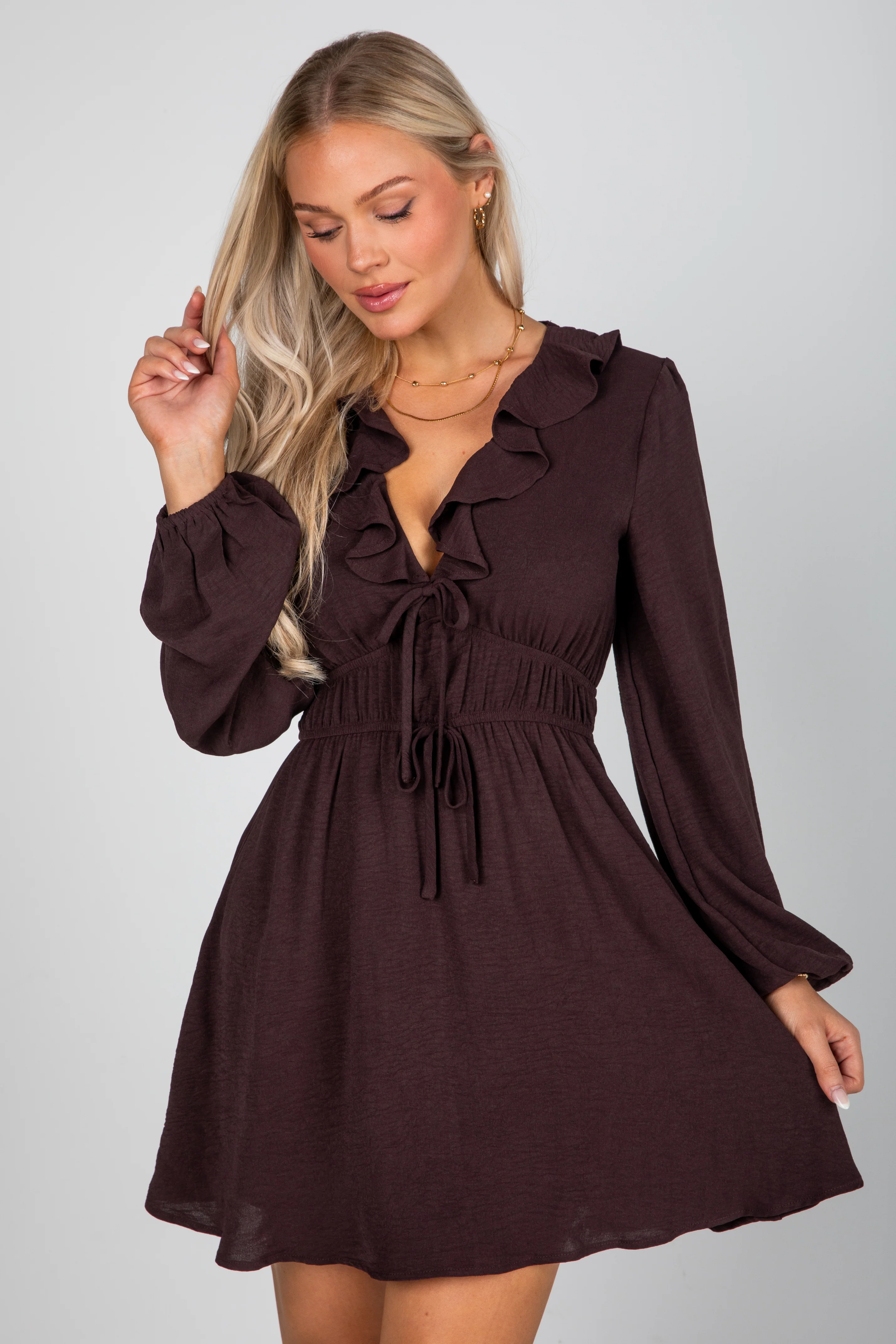 Face The Day Brown Mini Dress