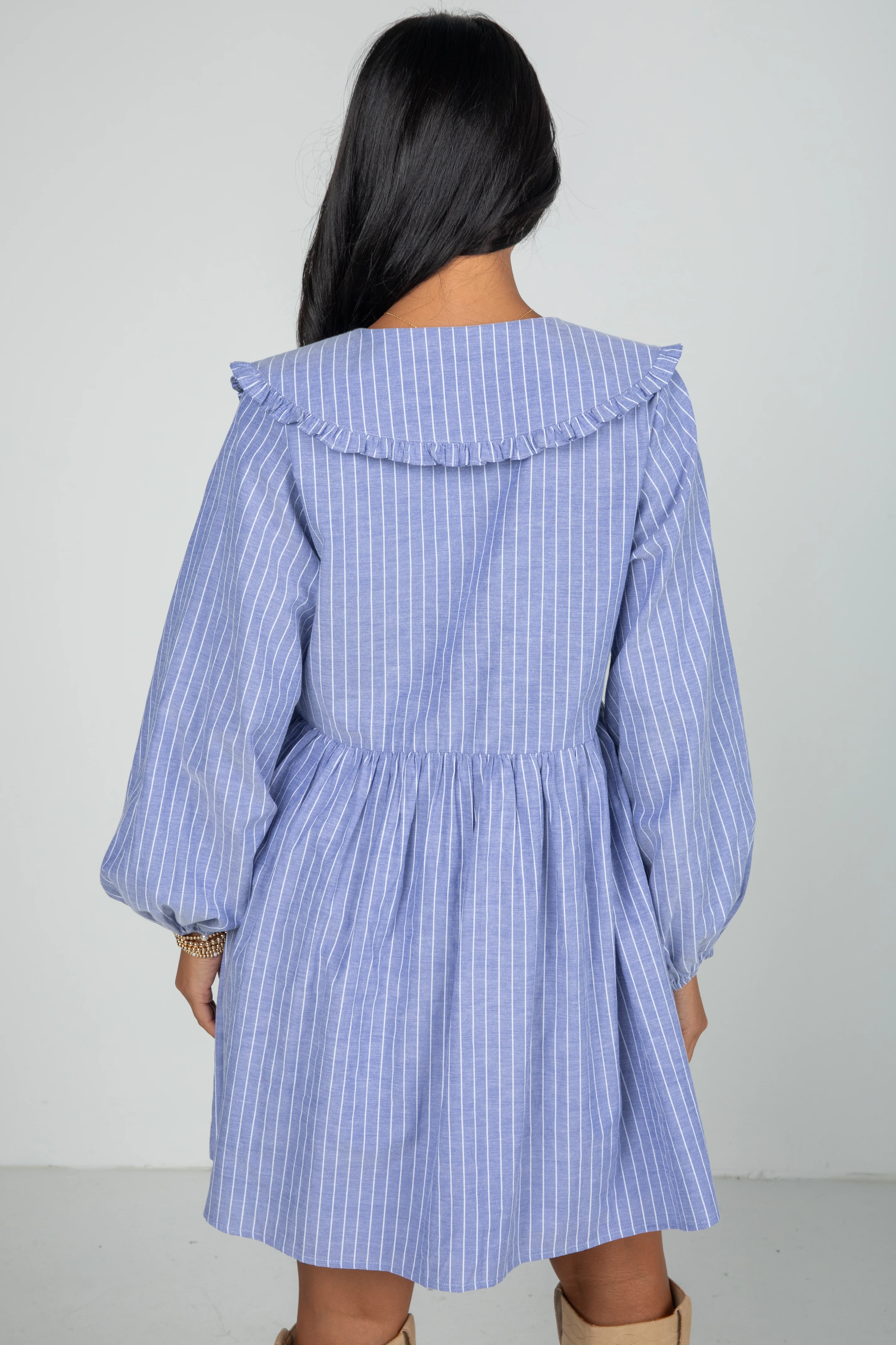 FINAL SALE - Romantic History Denim Striped Babydoll Mini Dress