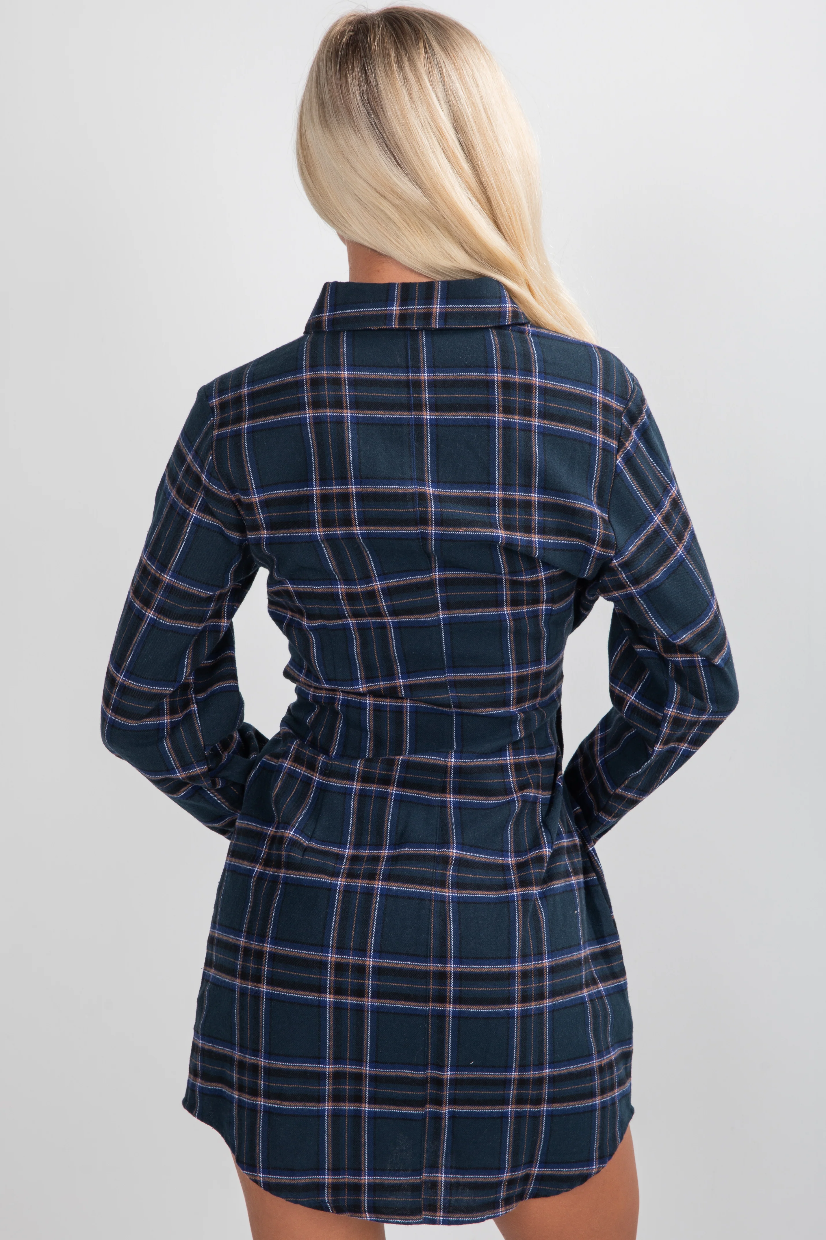 FINAL SALE - Calling On You Teal Plaid Flannel Mini Dress