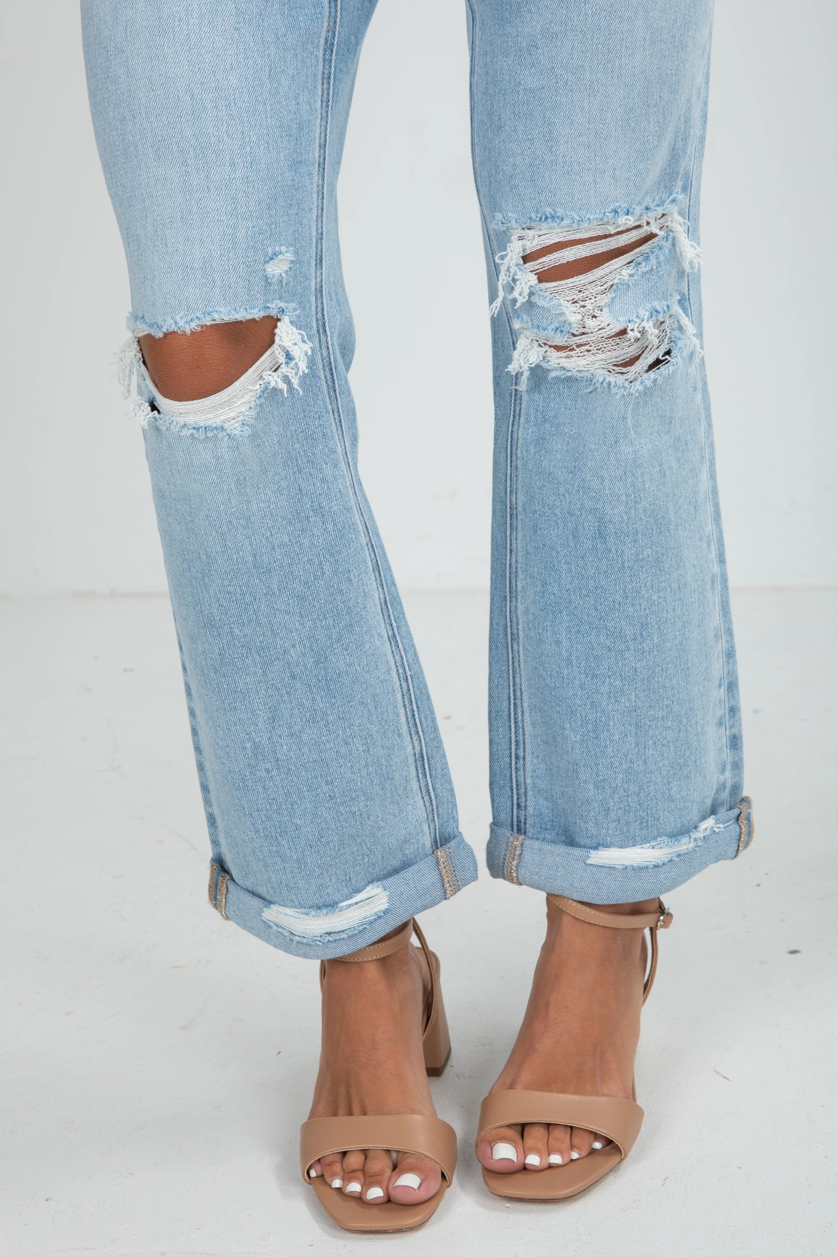 Alex Light Wash High-Rise Distressed Straight Leg Jeans