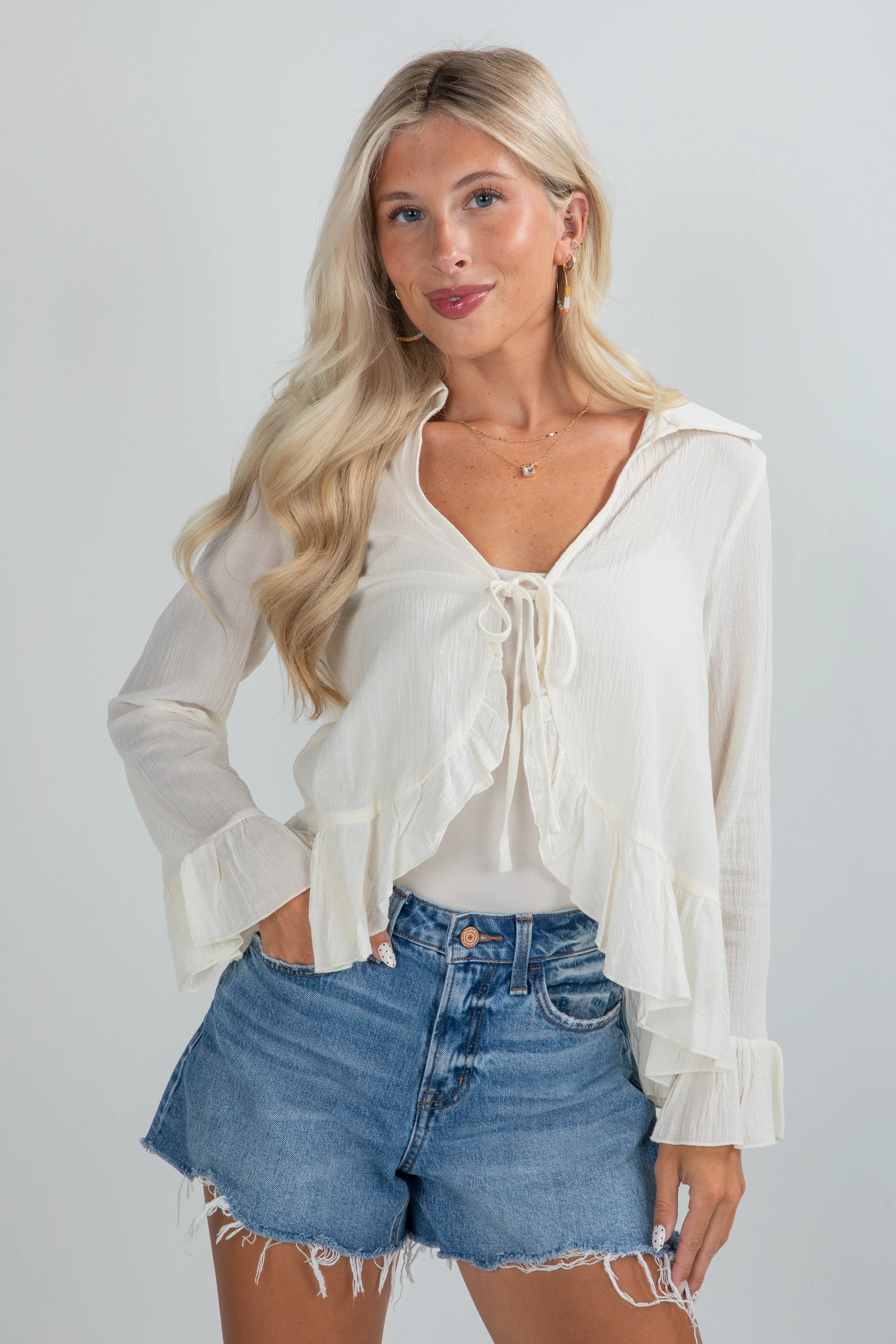 FINAL SALE - Do It Over Again Cream Tie Front Blouse 3 FINAL SALE - Do It Over Again Cream Tie Front Blouse