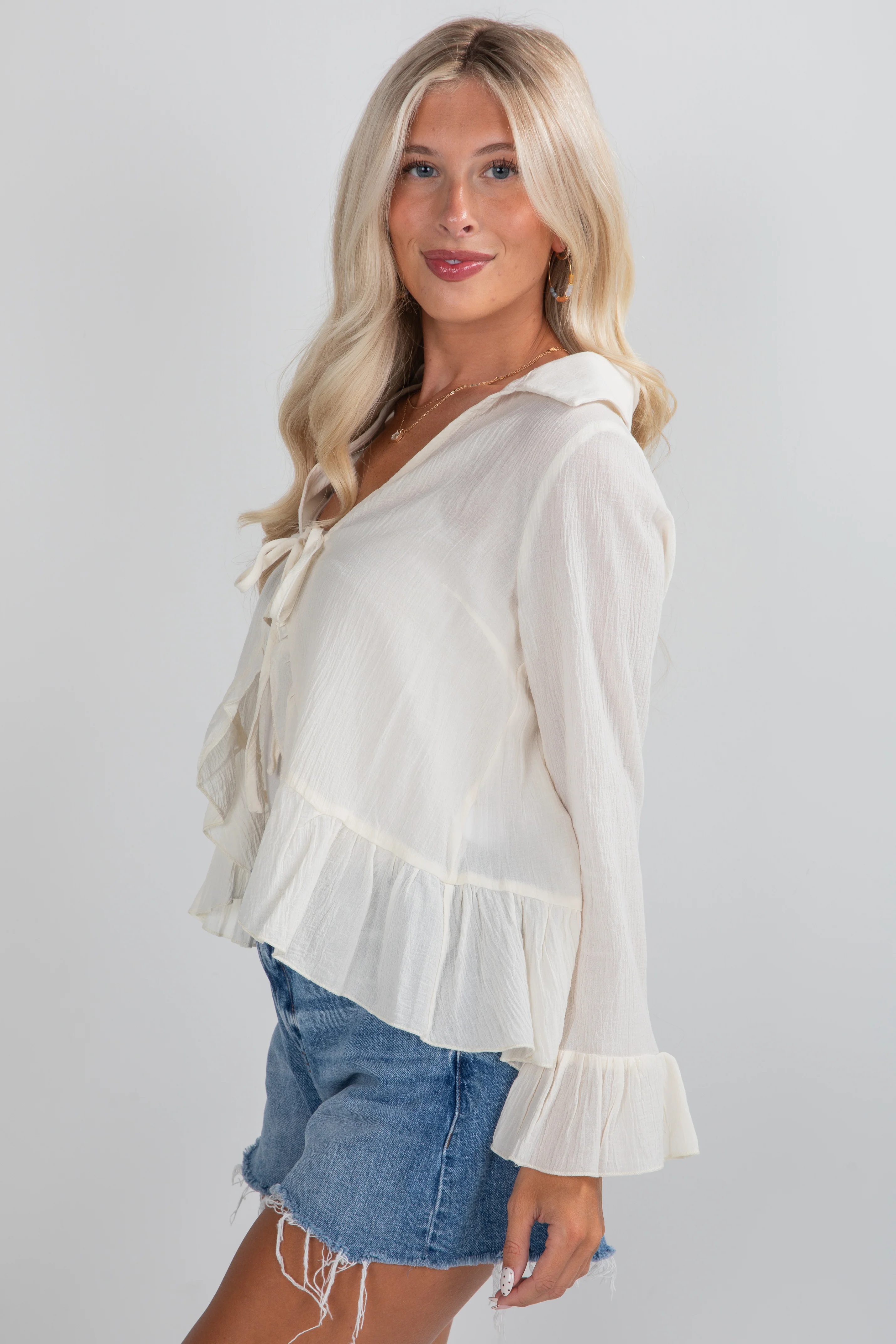 FINAL SALE - Do It Over Again Cream Tie Front Blouse 4 FINAL SALE - Do It Over Again Cream Tie Front Blouse