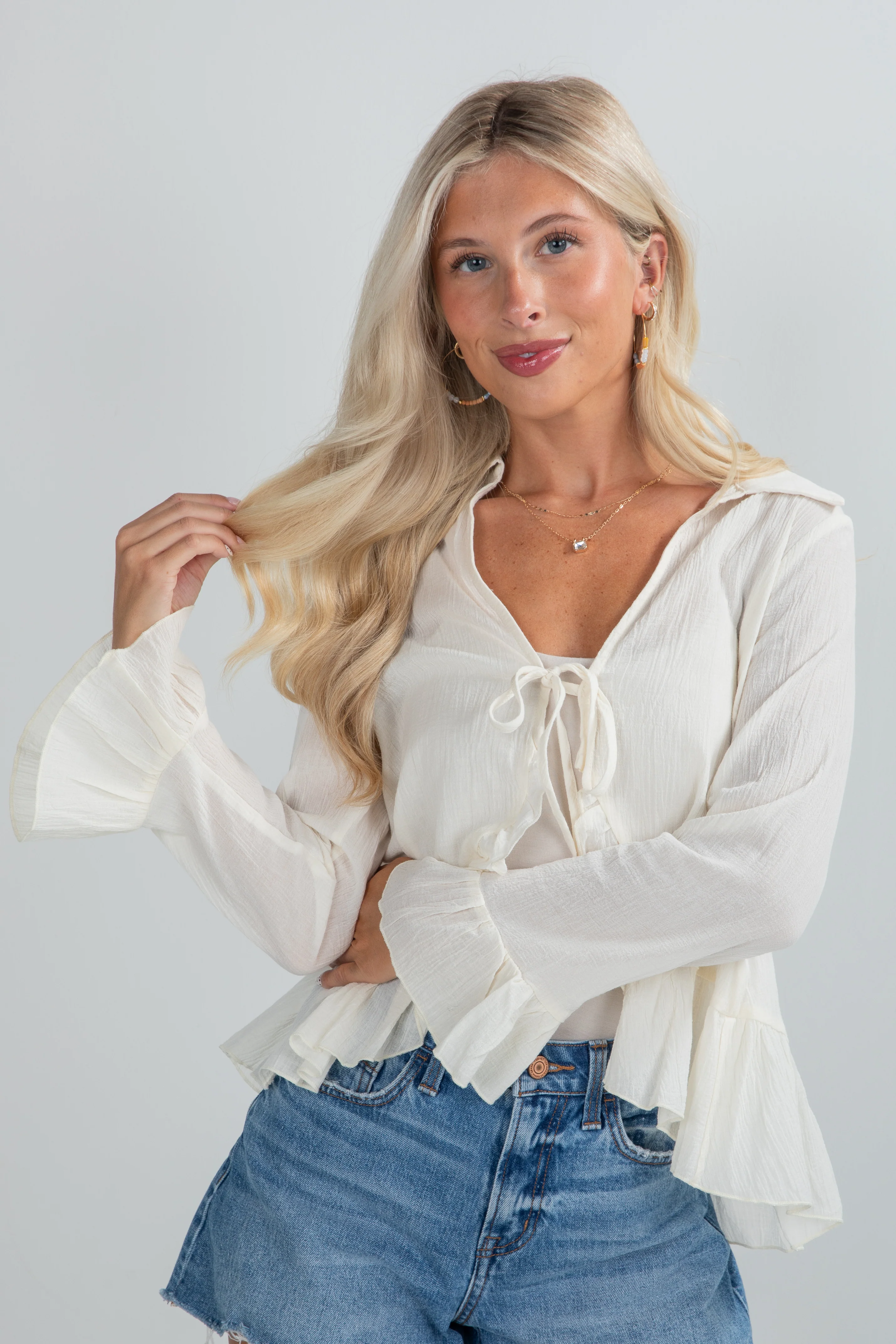 FINAL SALE - Do It Over Again Cream Tie Front Blouse 5 FINAL SALE - Do It Over Again Cream Tie Front Blouse