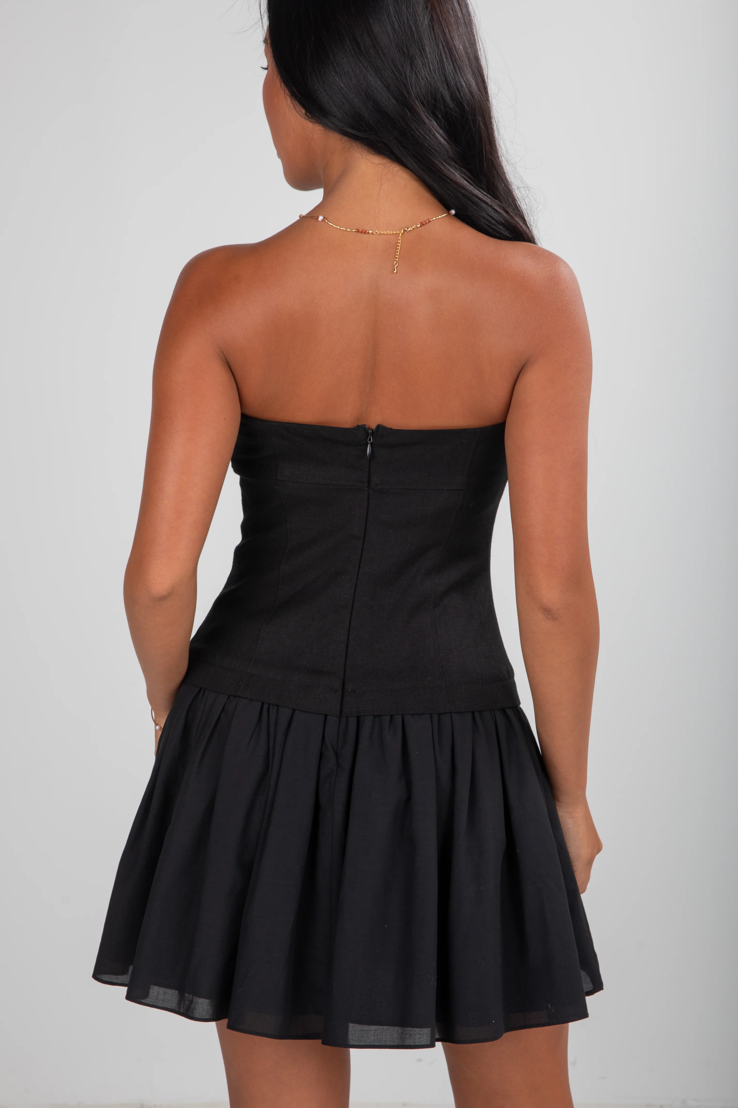 FINAL SALE - Just For You Black Strapless Drop Waist Mini Dress