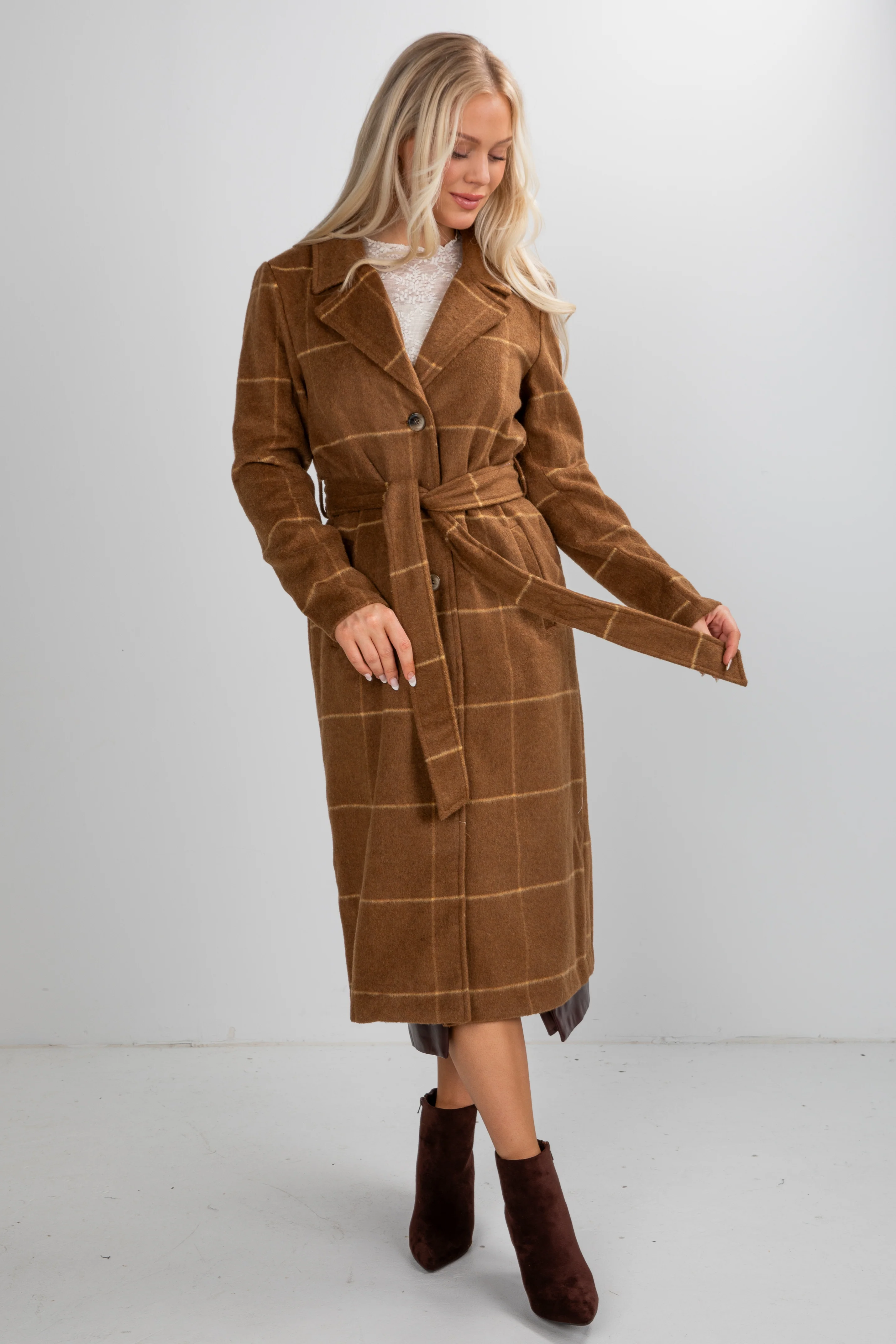FINAL SALE - All Of The Lights Camel Plaid Trench Coat 3 FINAL SALE - All Of The Lights Camel Plaid Trench Coat