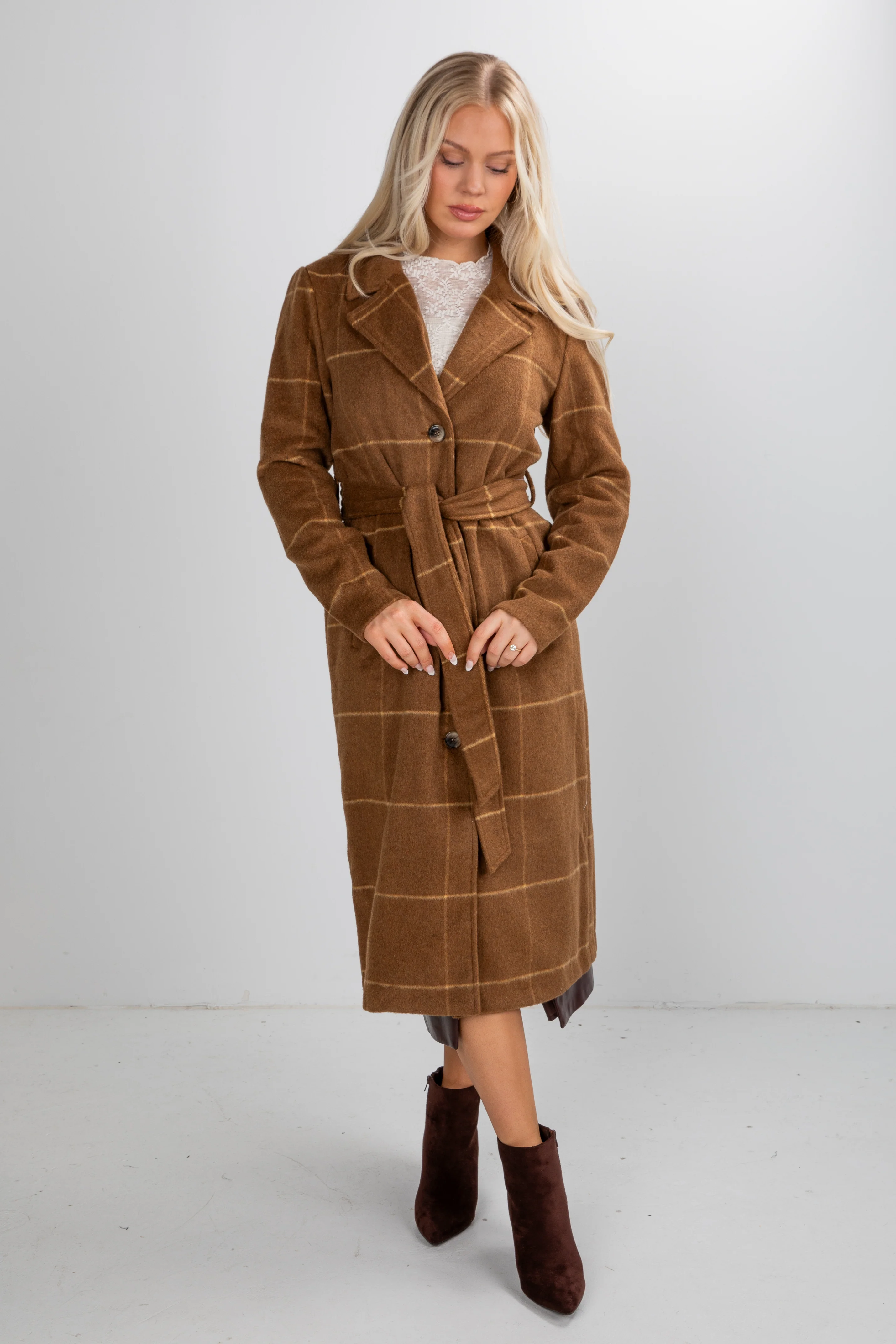 FINAL SALE - All Of The Lights Camel Plaid Trench Coat 5 FINAL SALE - All Of The Lights Camel Plaid Trench Coat