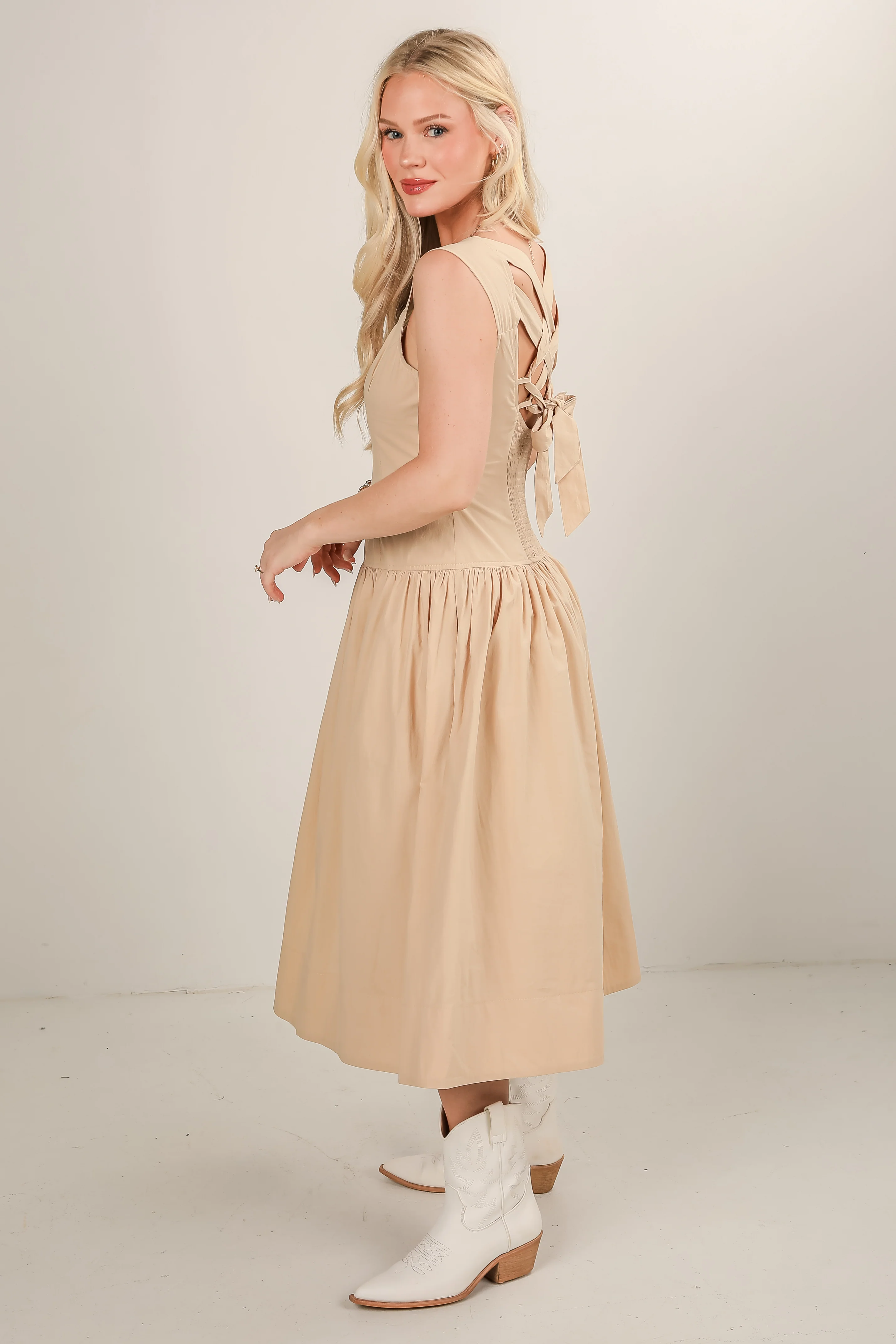 FINAL SALE - Make Your Mark Taupe Midi Dress