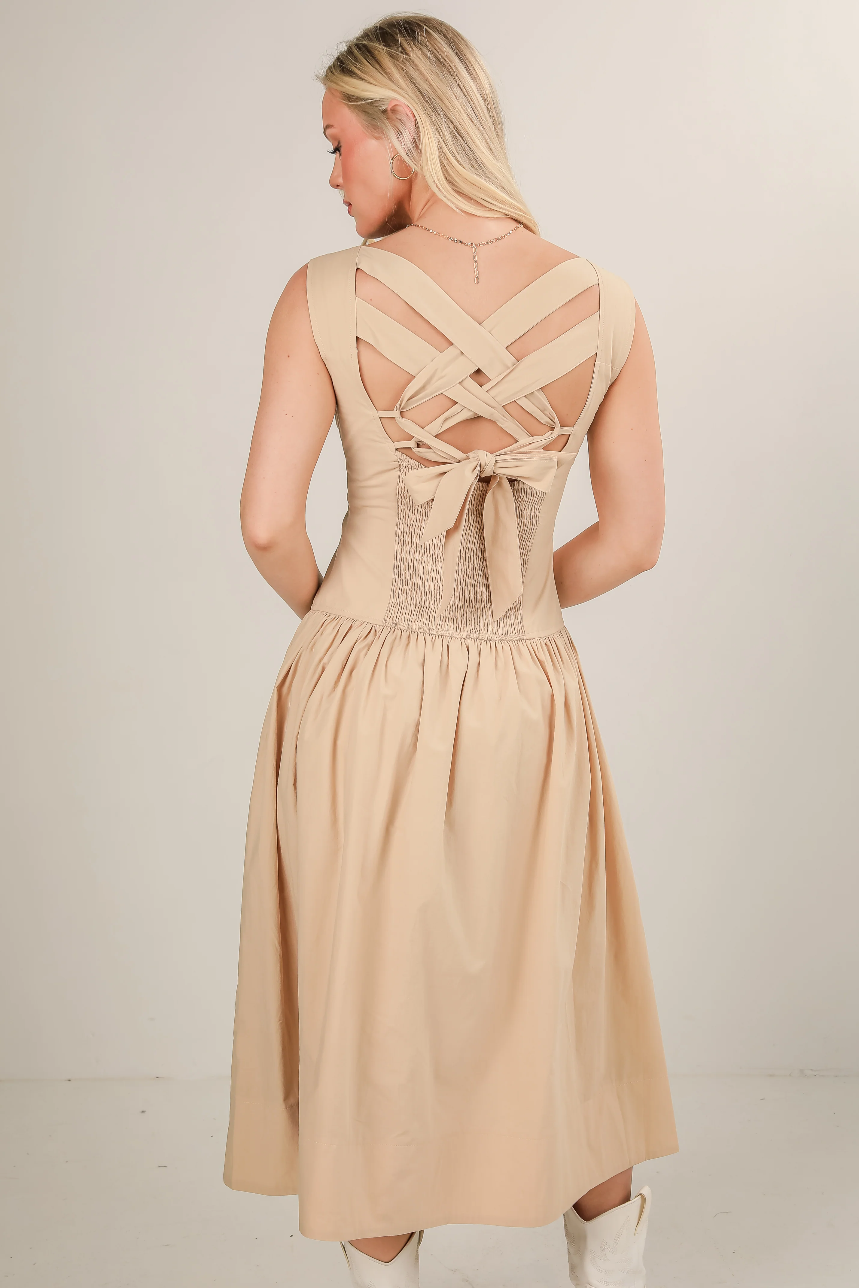 FINAL SALE - Make Your Mark Taupe Midi Dress