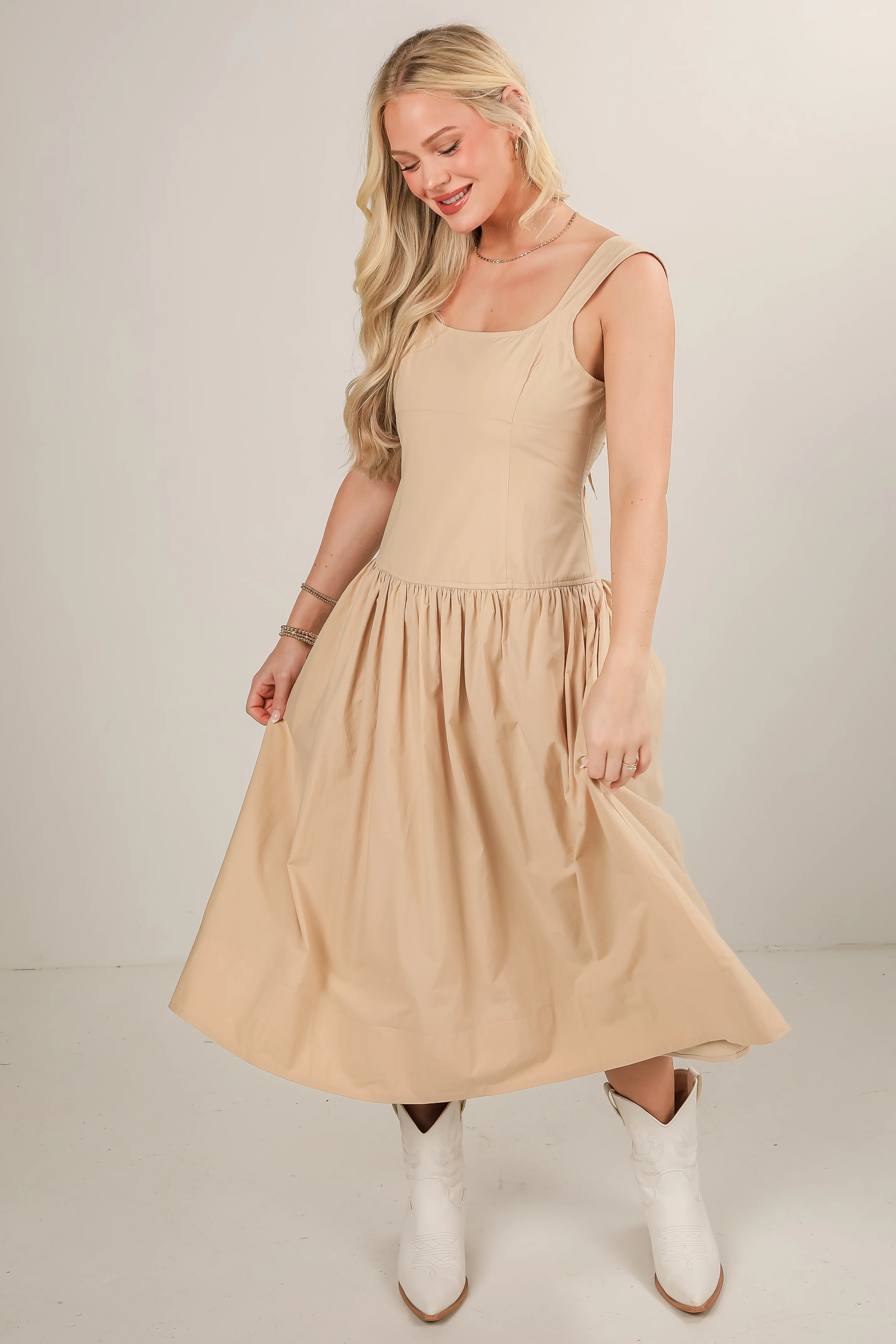 FINAL SALE - Make Your Mark Taupe Midi Dress