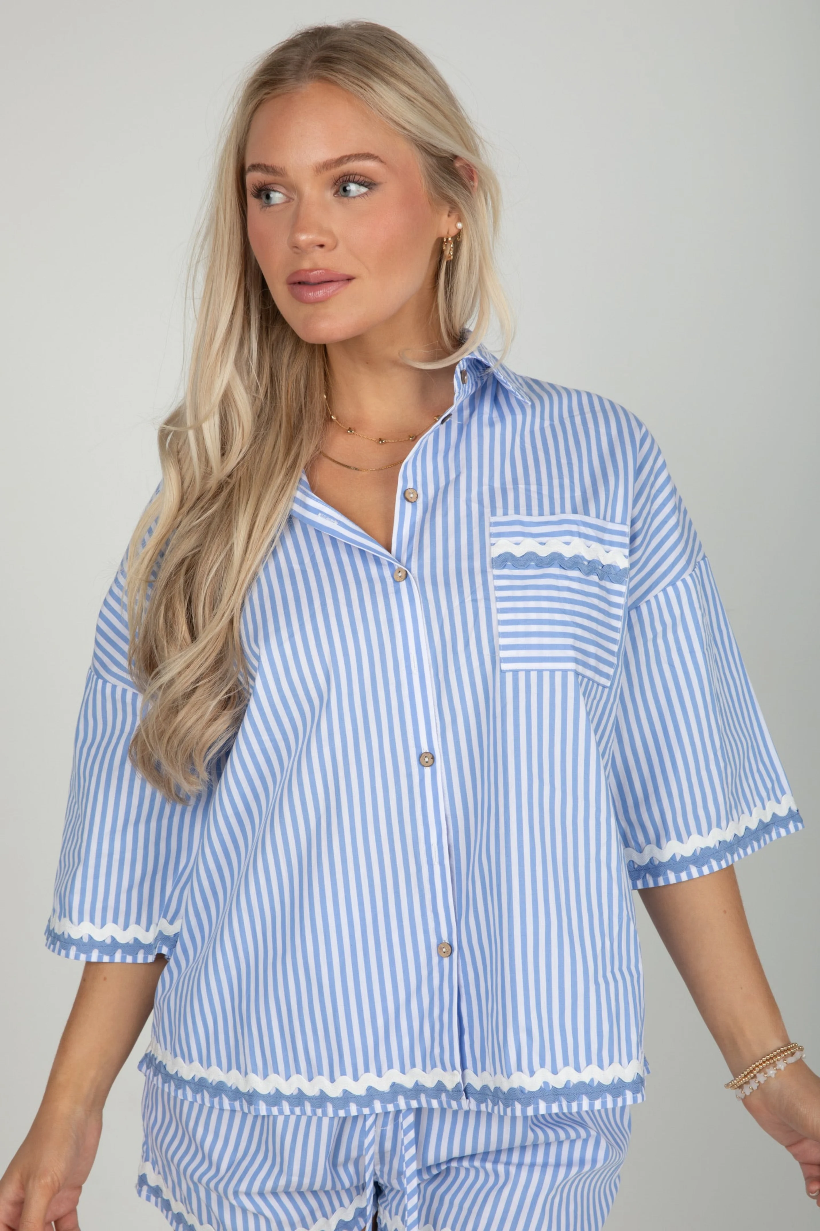 FINAL SALE - Call Me Yours Blue Striped Blouse - DU DEAL