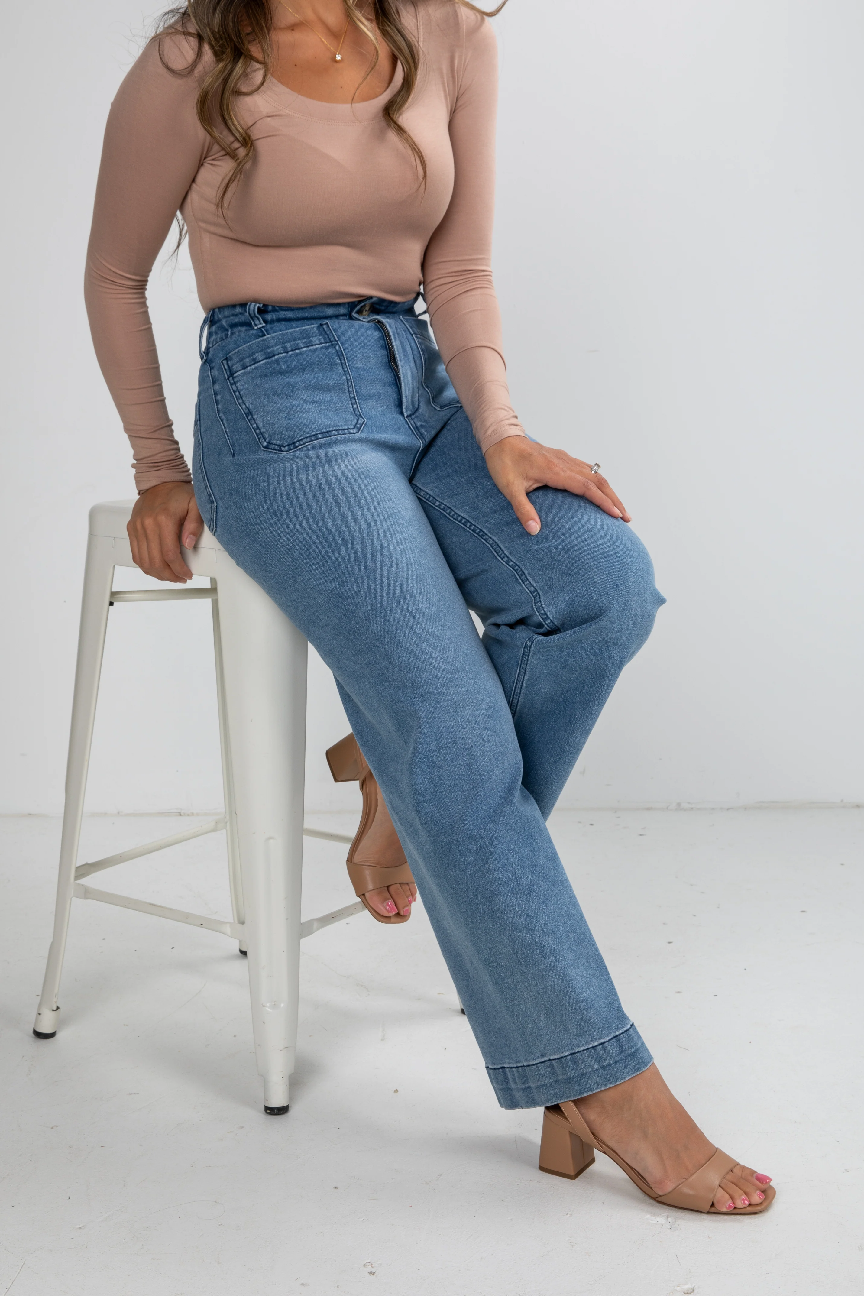 FINAL SALE - Kelsey Medium Wash High-Rise Wide Leg Jeans