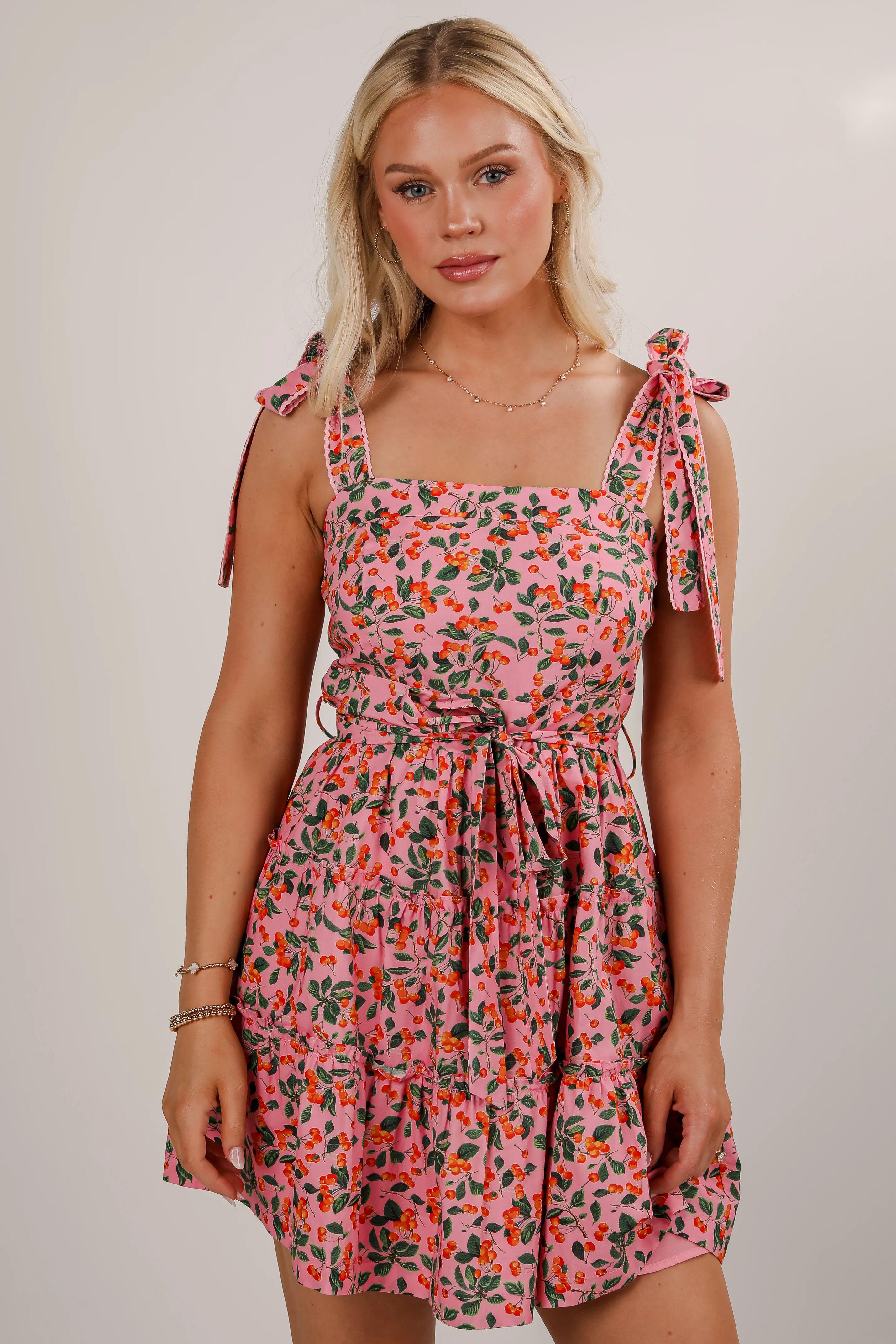 FINAL SALE - Cherry On Top Pink Tiered Mini Dress