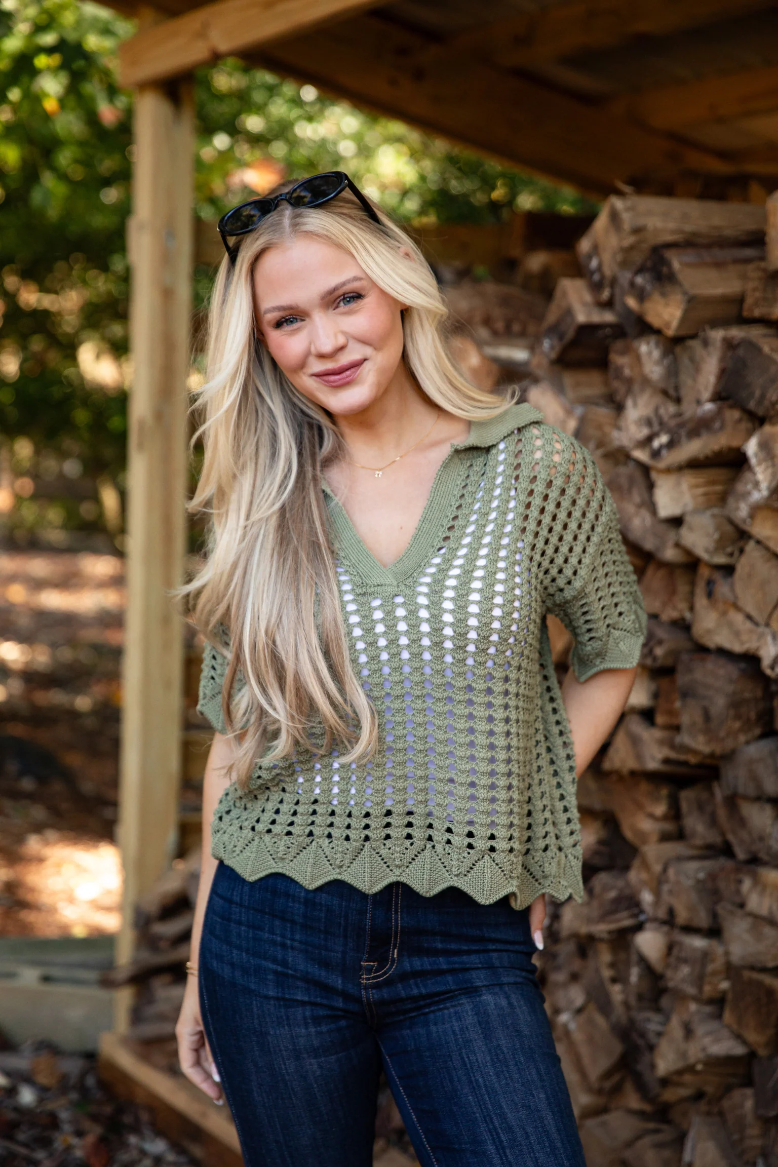FINAL SALE - So Worth It Olive Crochet Knit Top