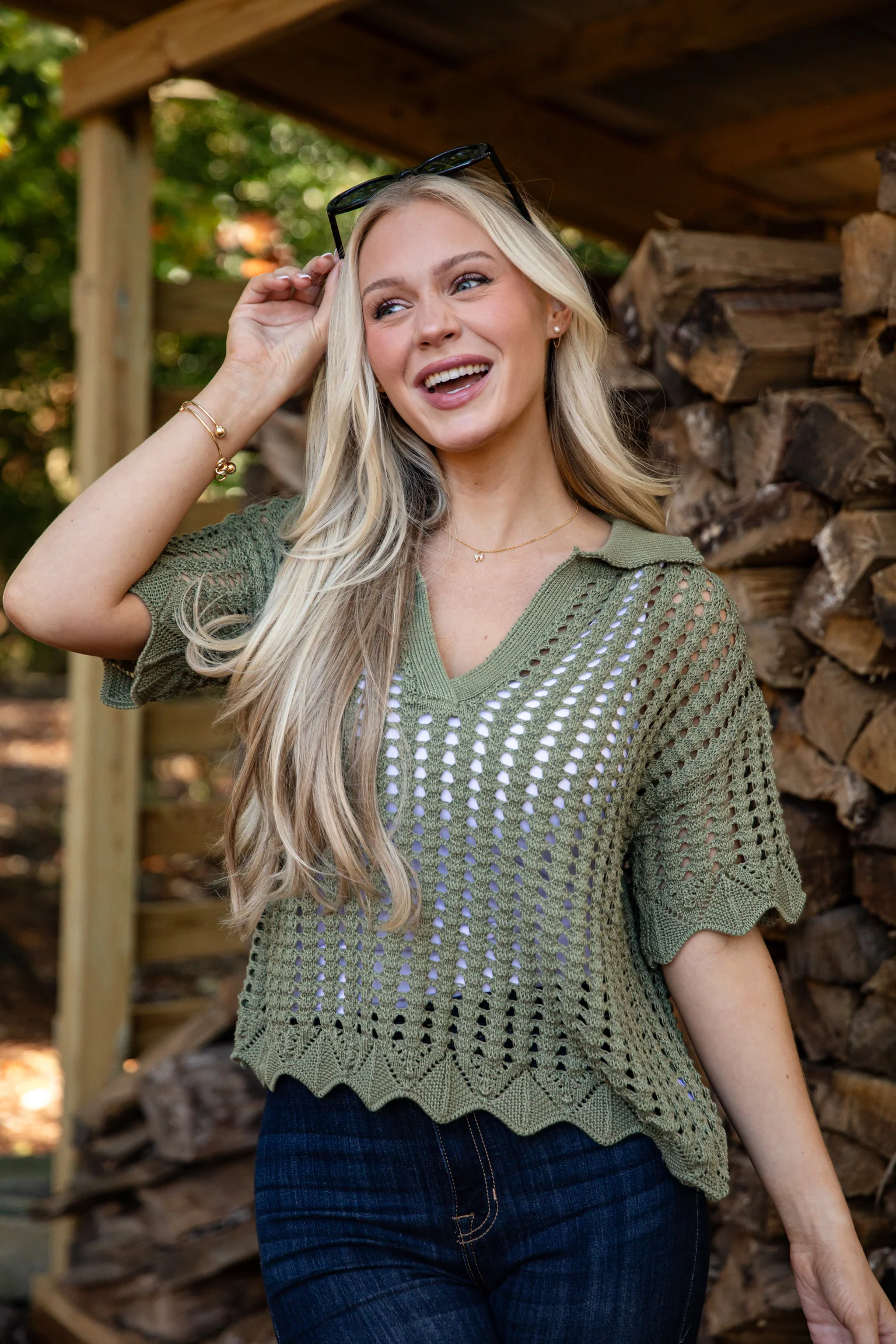 FINAL SALE - So Worth It Olive Crochet Knit Top