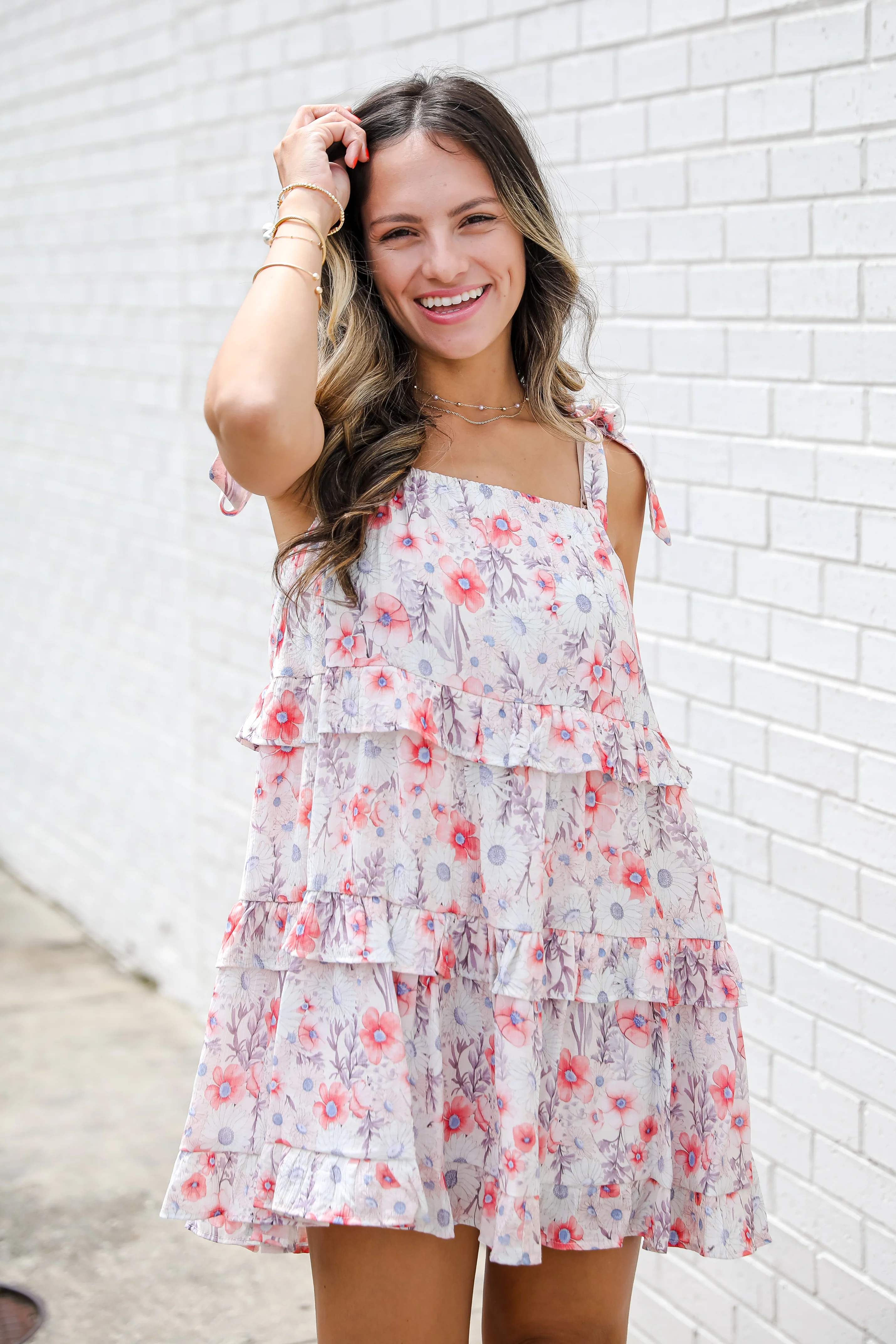 FINAL SALE - Completely Me Coral Floral Tiered Mini Dress