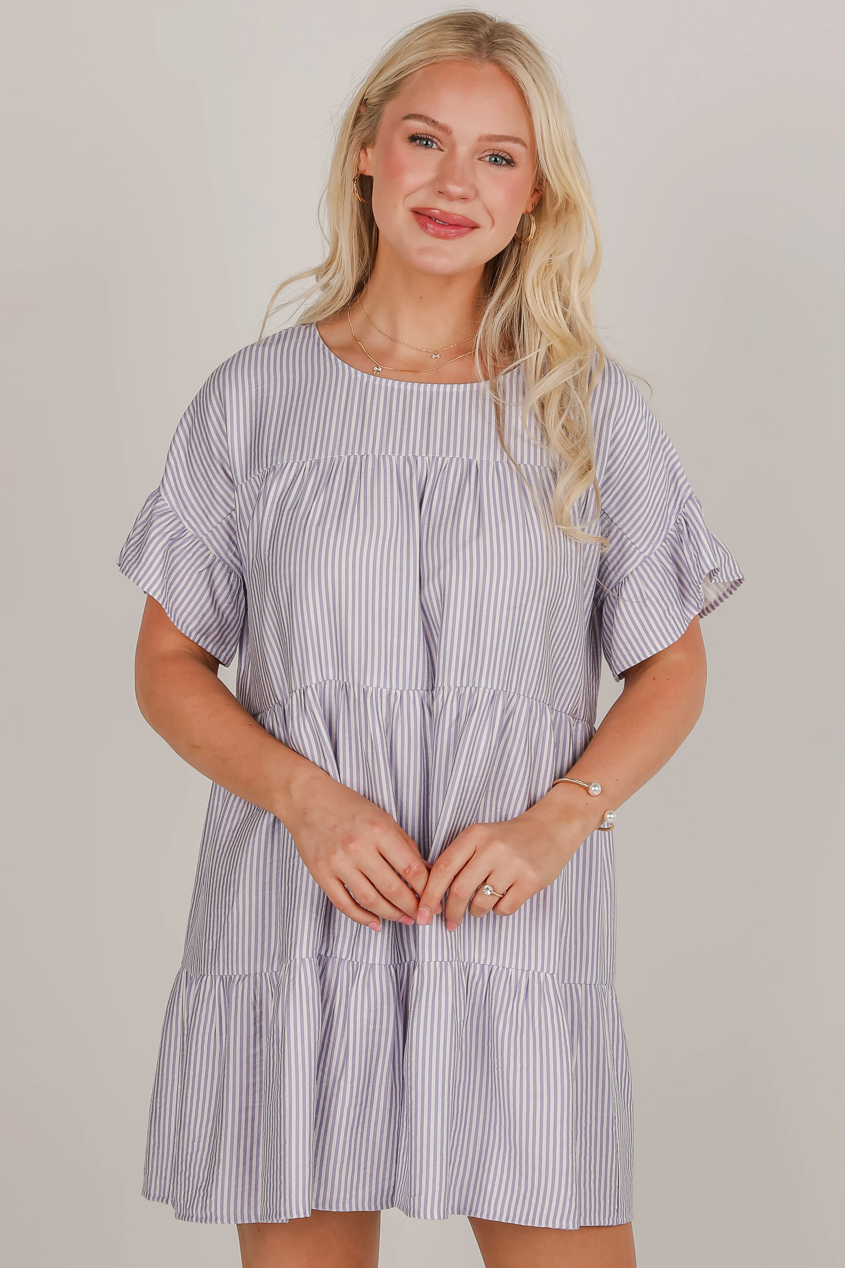 FINAL SALE - Perfect Pace Striped Tiered Mini Dress