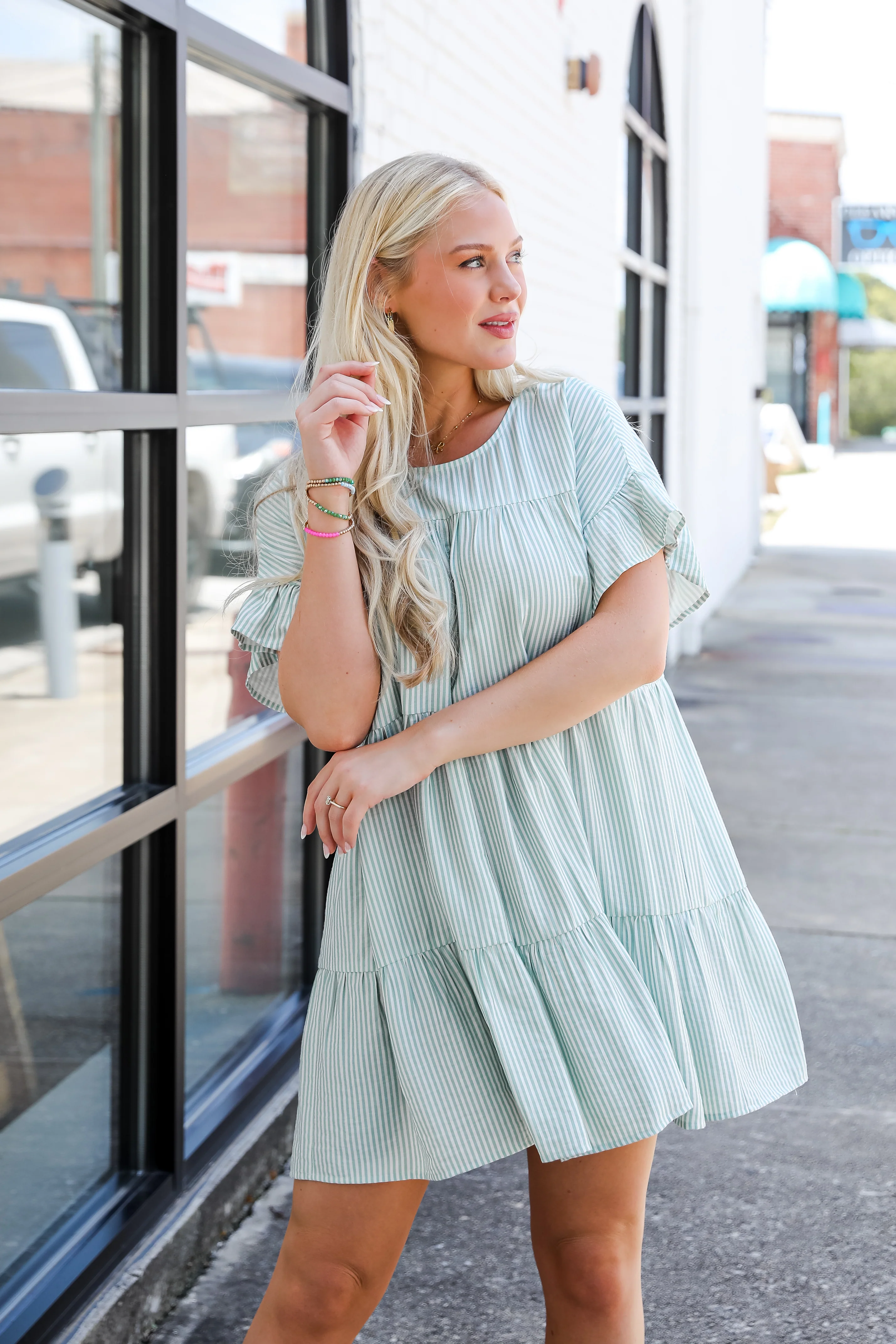 FINAL SALE - Perfect Pace Striped Tiered Mini Dress
