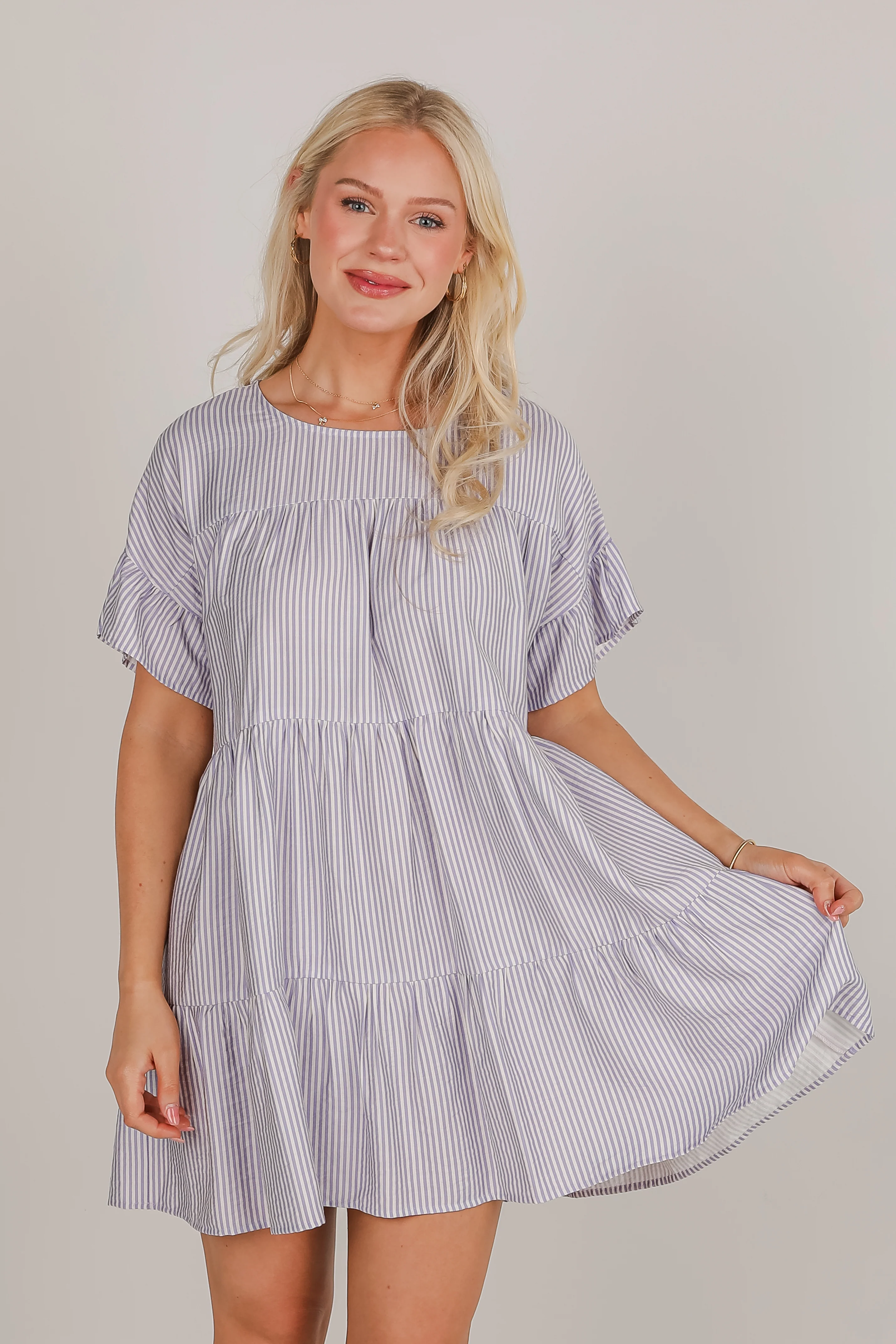 FINAL SALE - Perfect Pace Striped Tiered Mini Dress