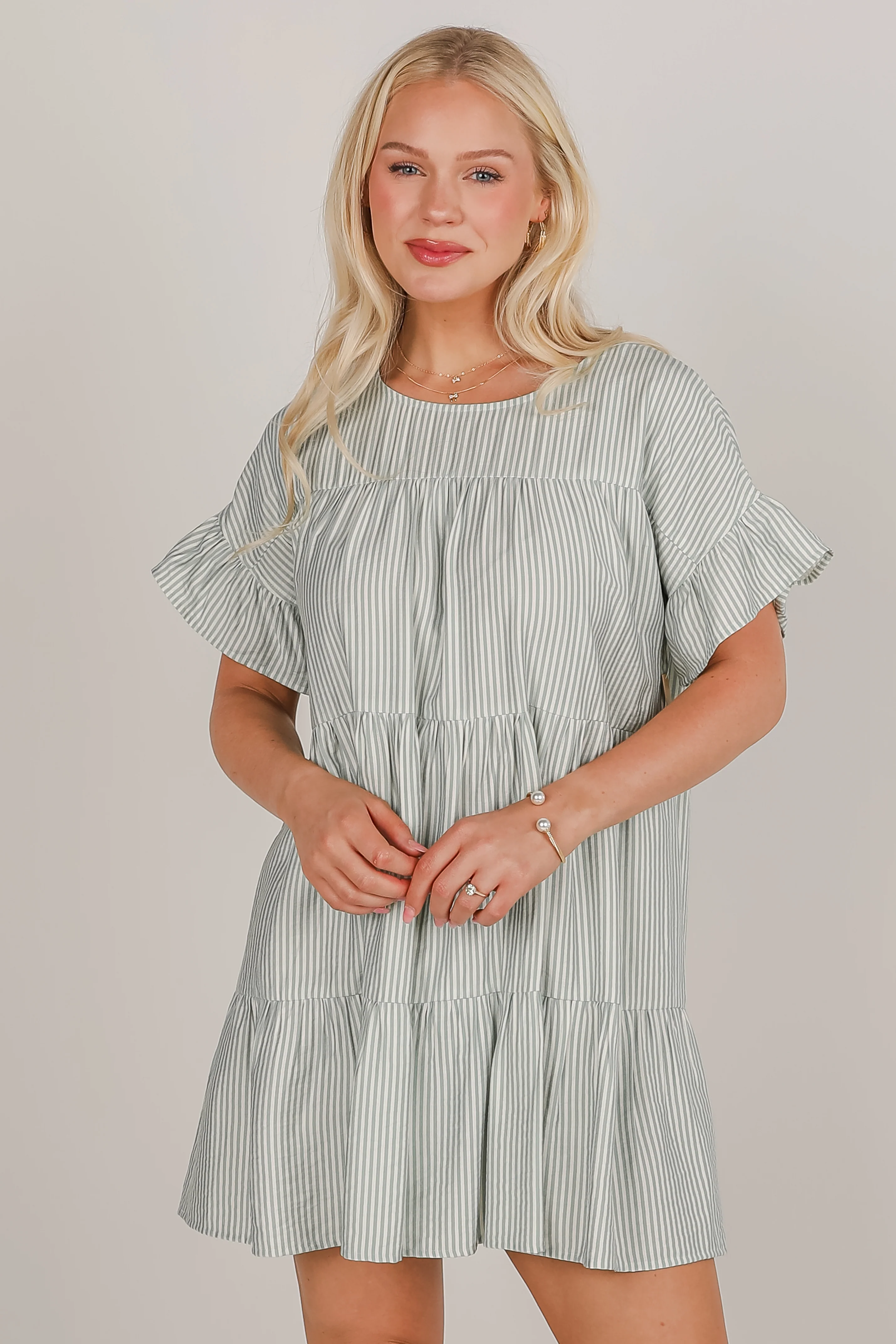 FINAL SALE - Perfect Pace Striped Tiered Mini Dress
