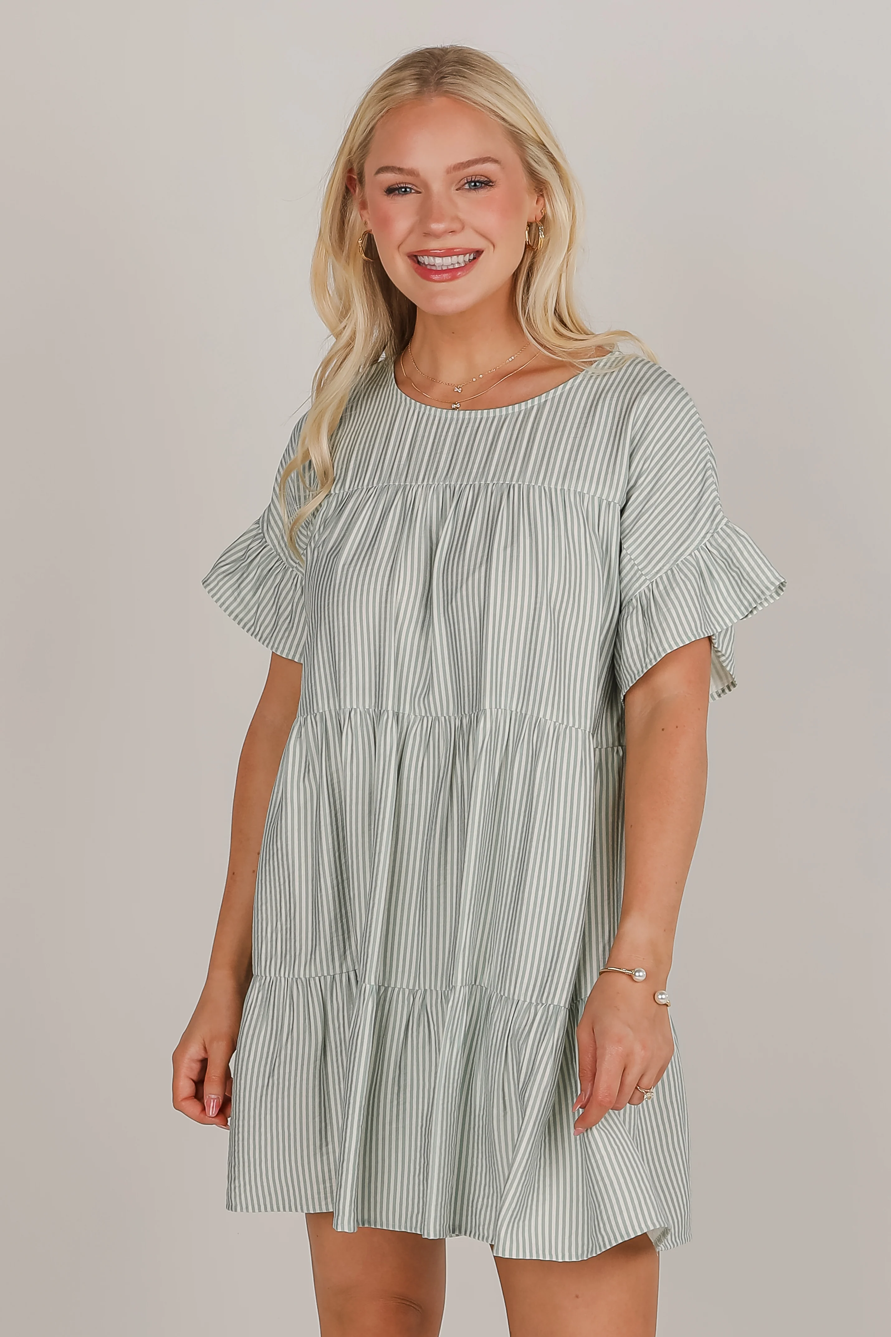 FINAL SALE - Perfect Pace Striped Tiered Mini Dress