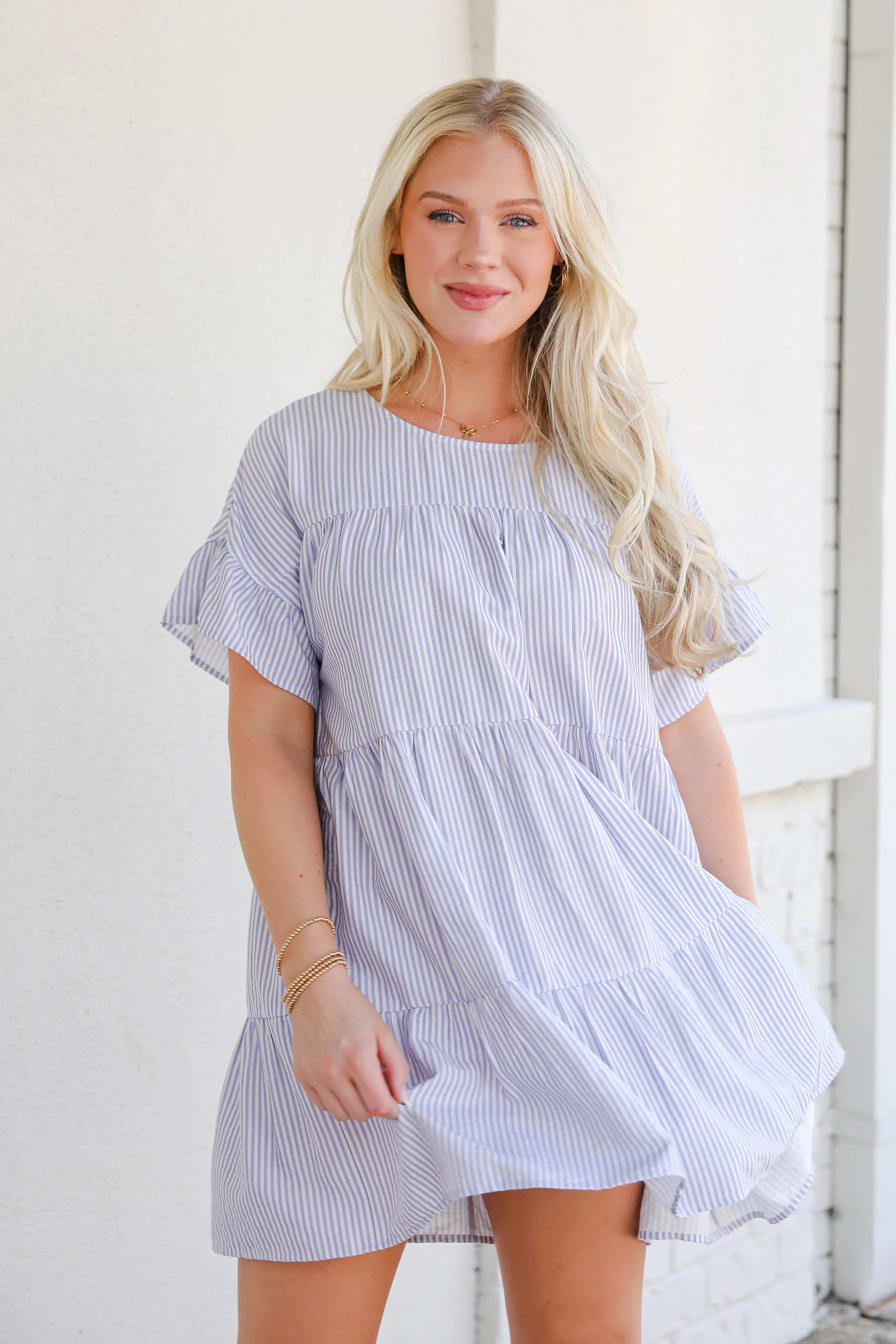 FINAL SALE - Perfect Pace Striped Tiered Mini Dress