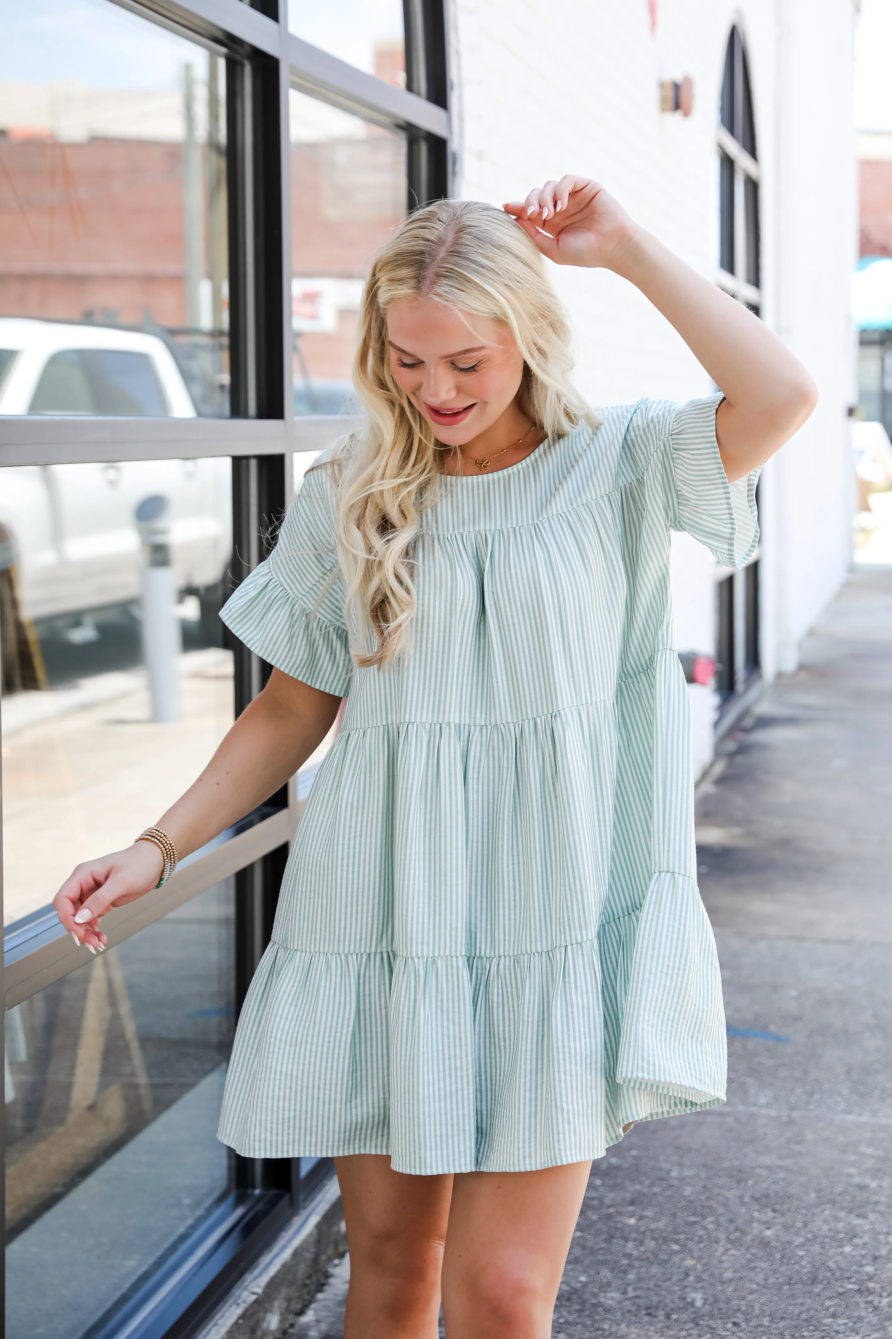 FINAL SALE - Perfect Pace Striped Tiered Mini Dress