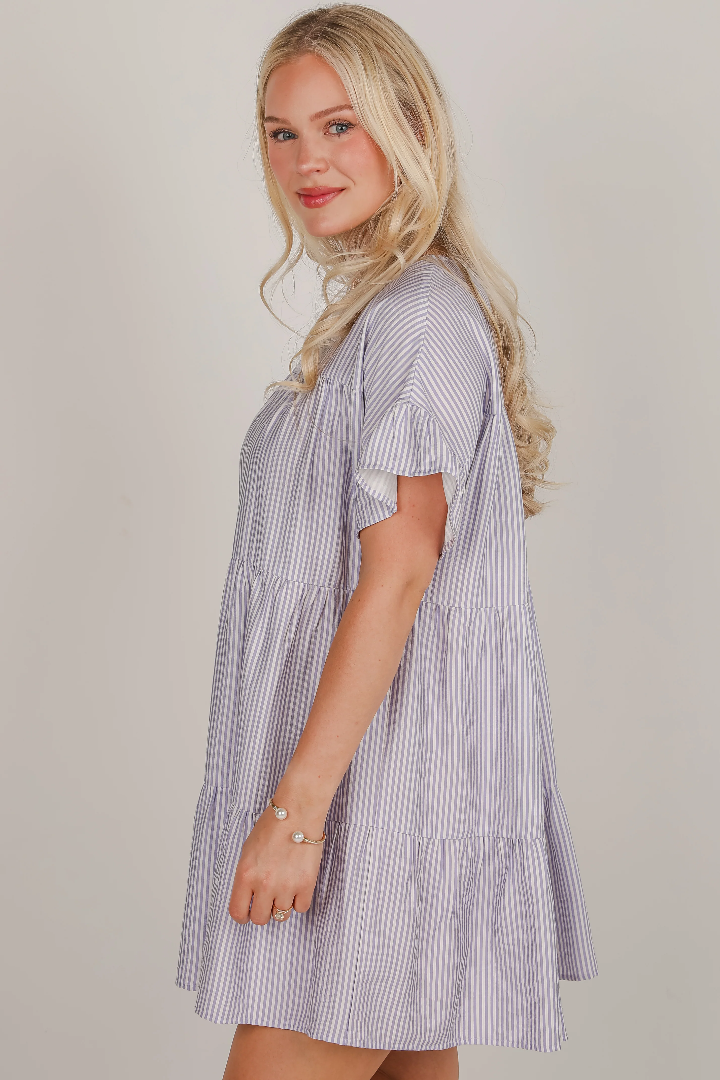 FINAL SALE - Perfect Pace Striped Tiered Mini Dress