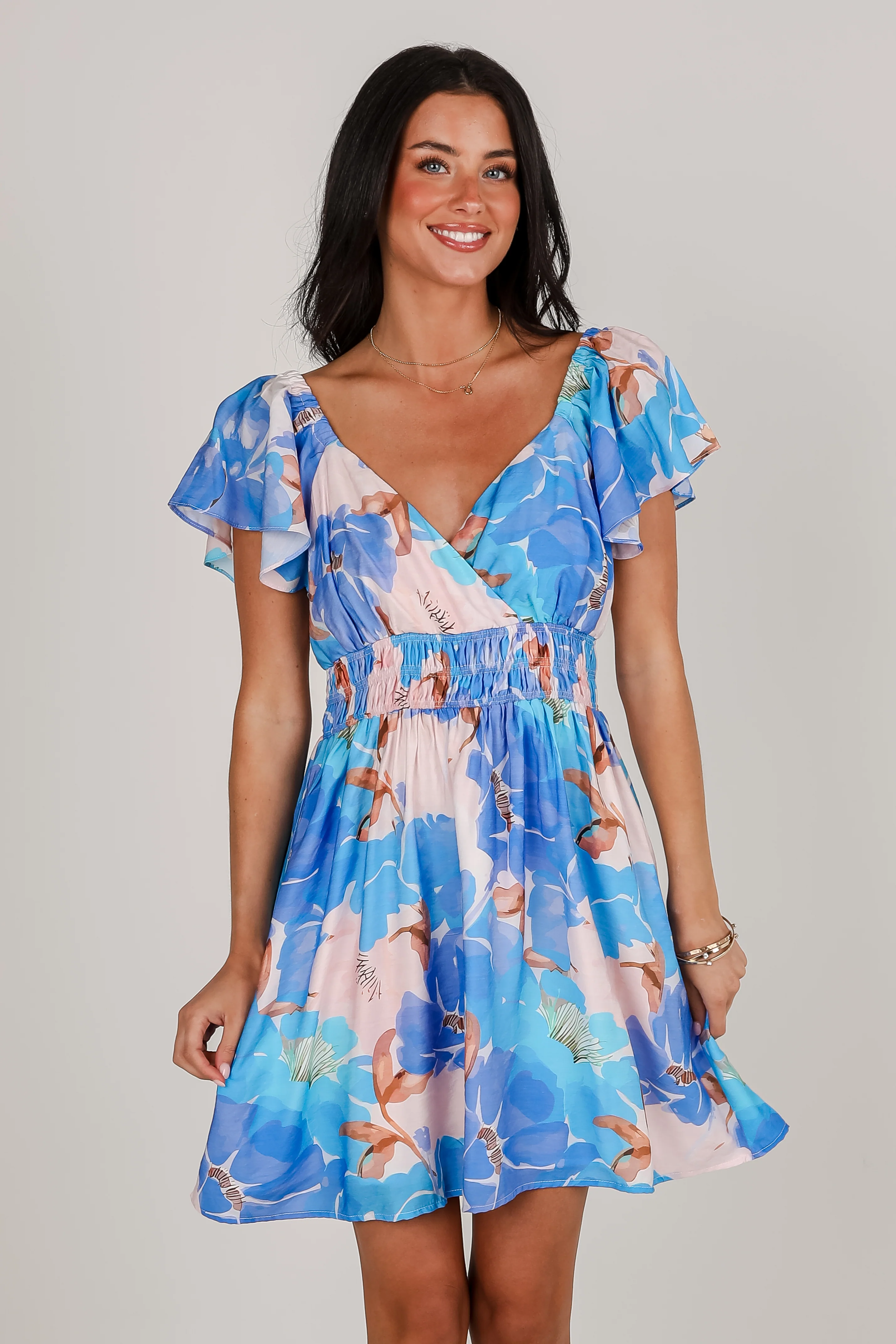FINAL SALE - Boldly Blooming Blue Floral Mini Dress
