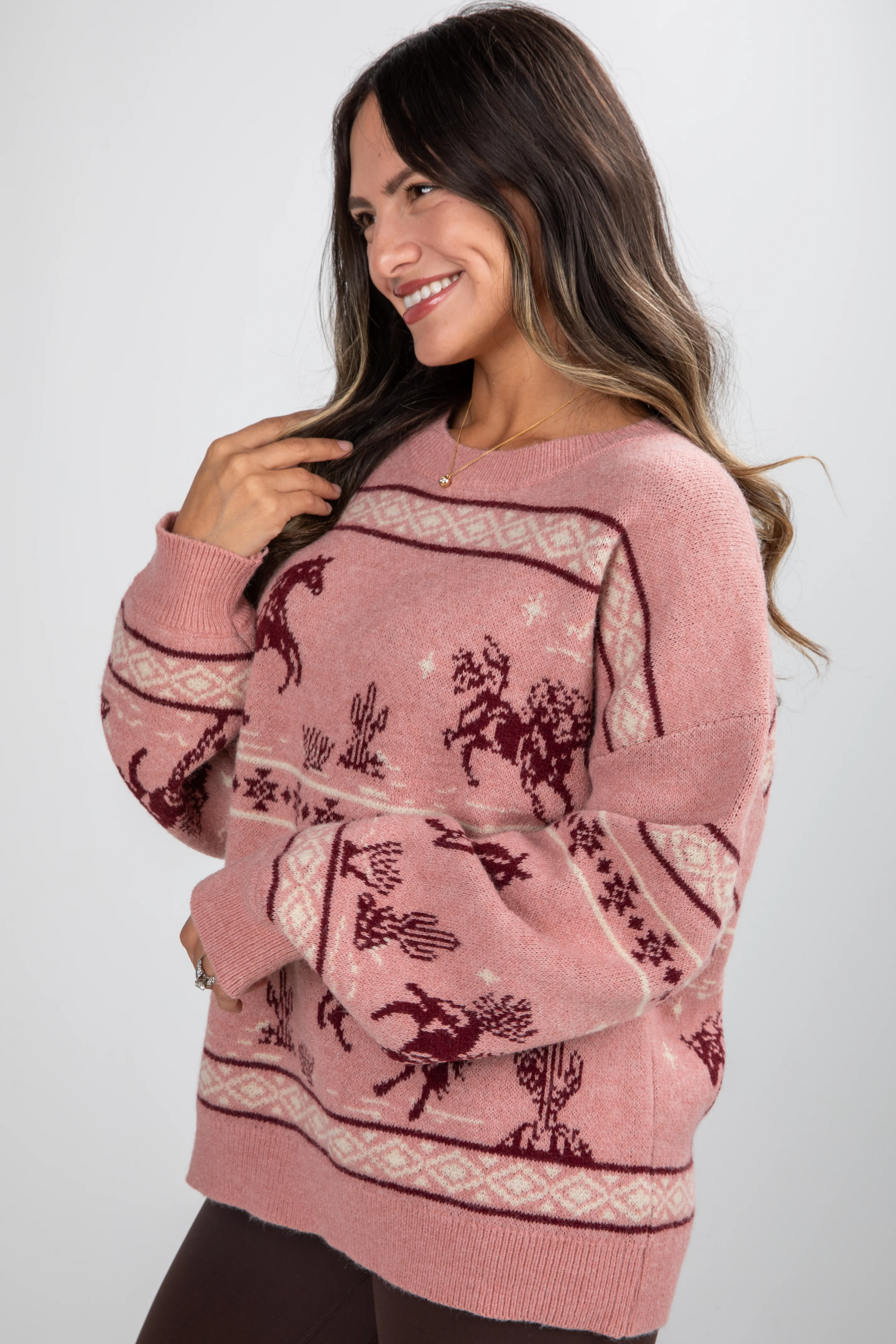 FINAL SALE - Ride Along Mauve Horse Sweater 5 FINAL SALE - Ride Along Mauve Horse Sweater