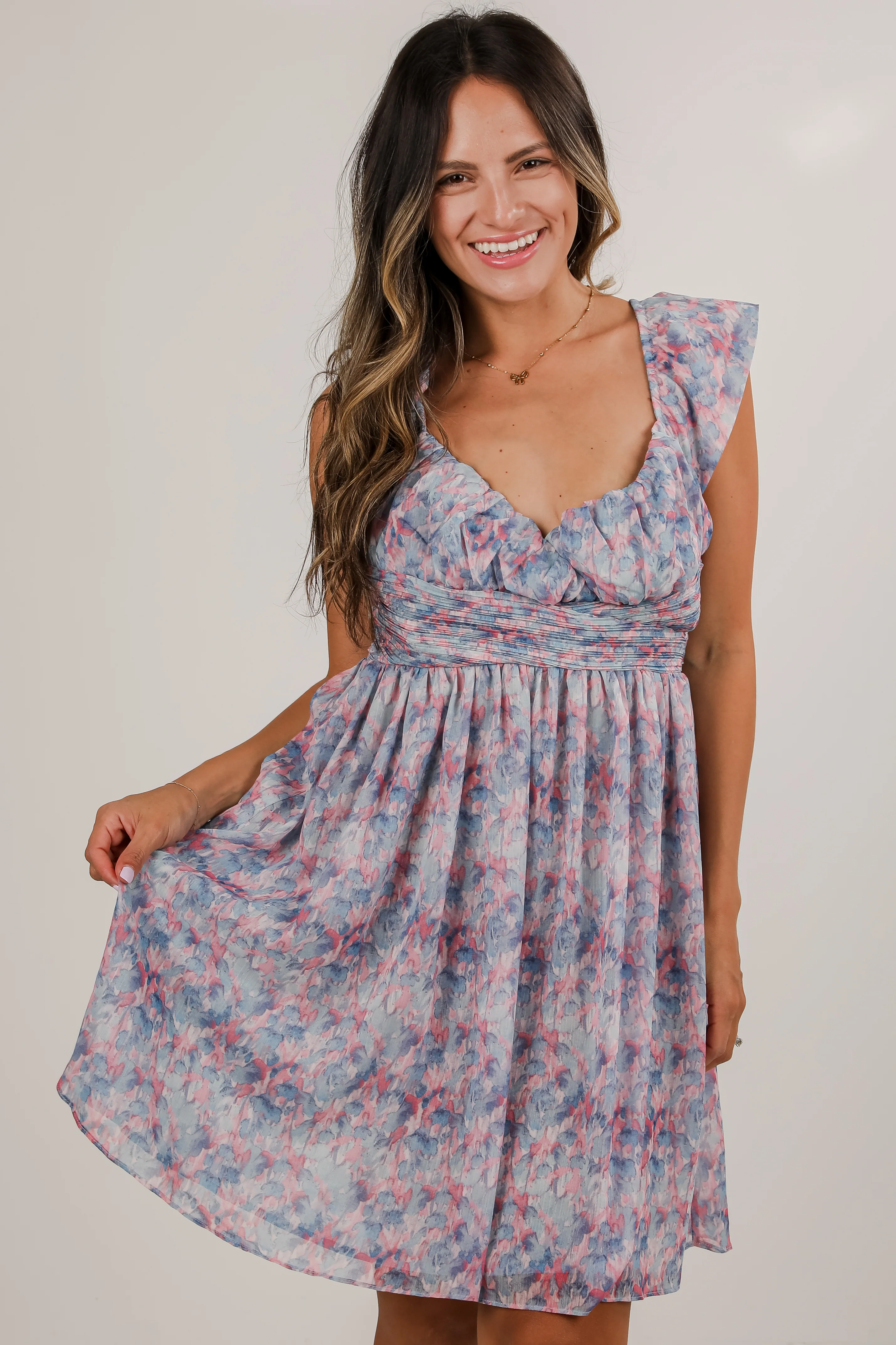 FINAL SALE - Confidently Charismatic Blue Floral Mini Dress