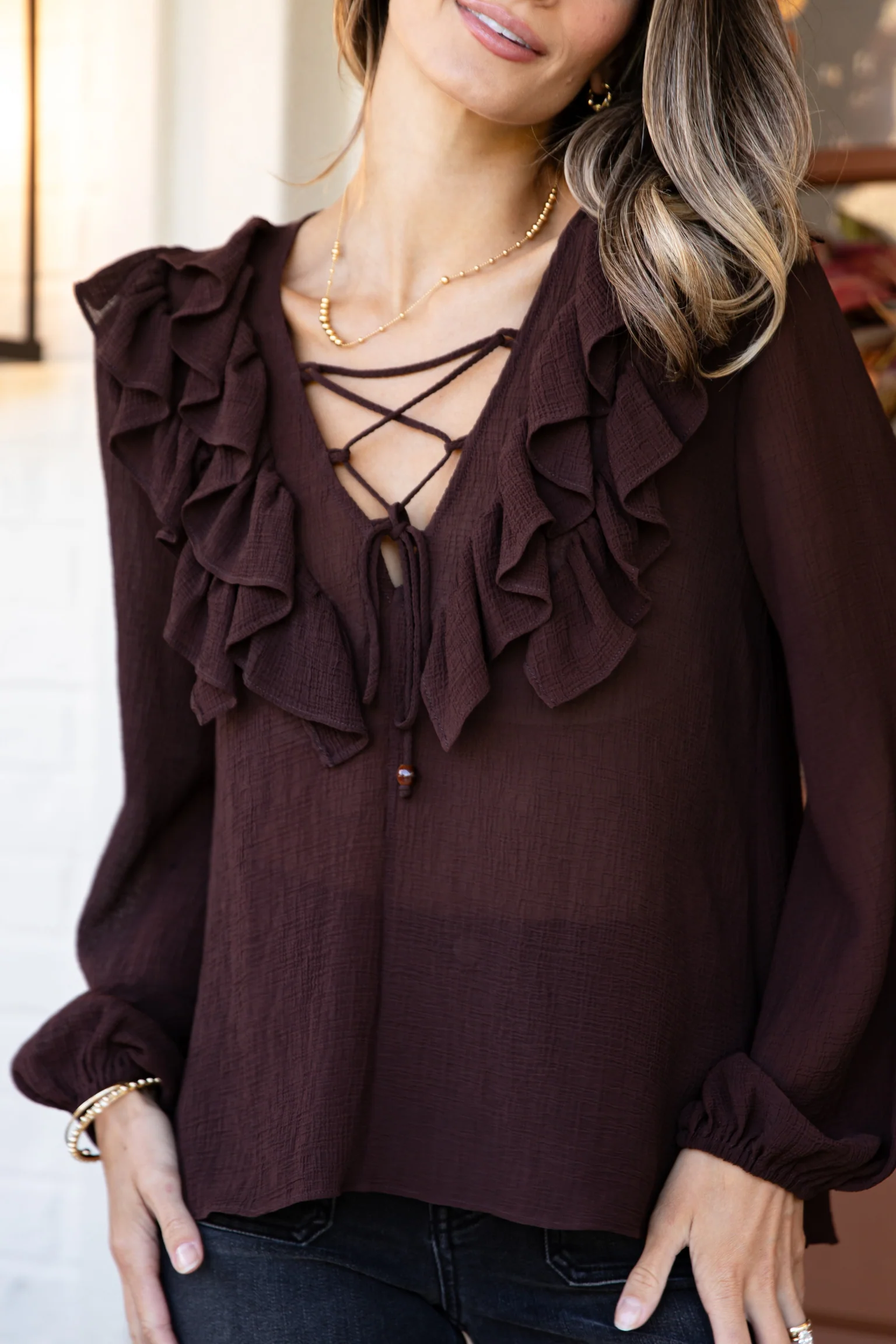 FINAL SALE - Jump At The Chance Brown Blouse