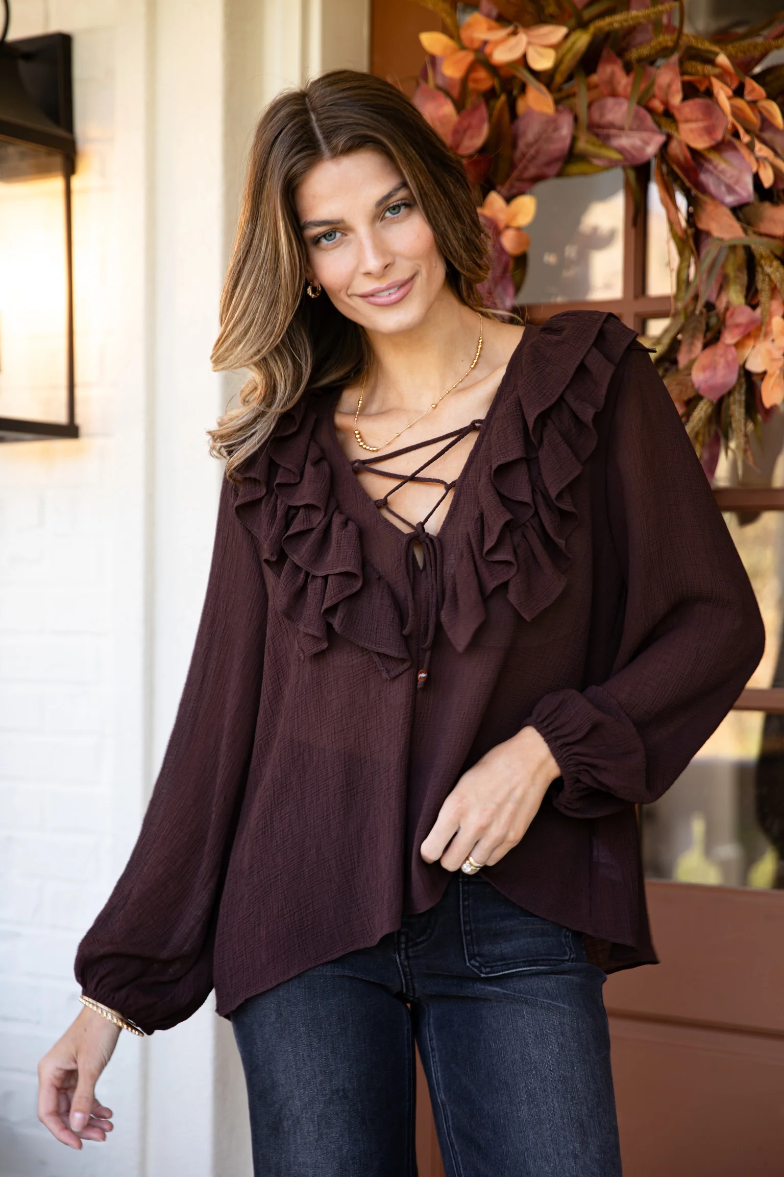 FINAL SALE - Jump At The Chance Brown Blouse