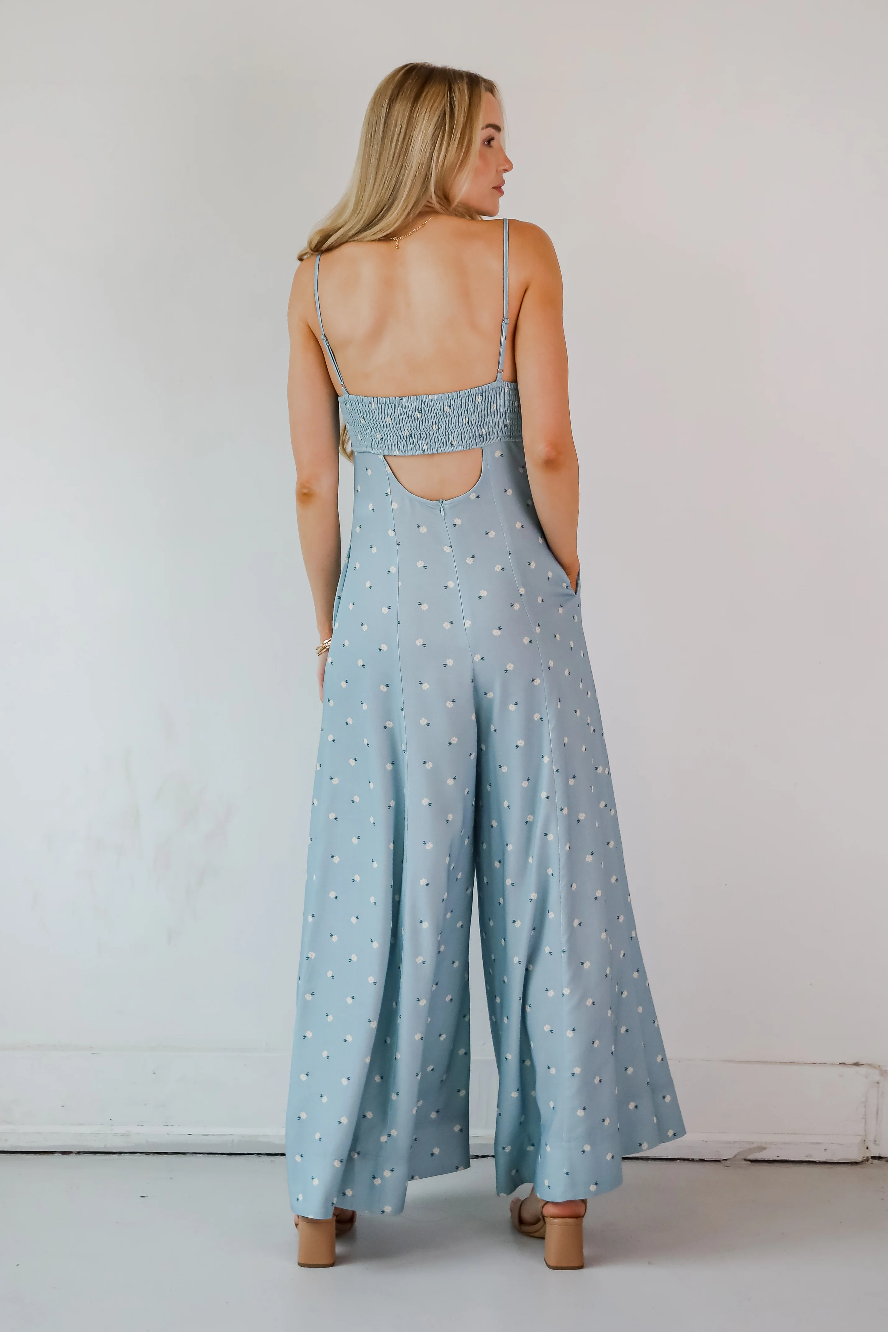 FINAL SALE - Cheerful Season Denim Floral Wide Leg Jumpsuit
