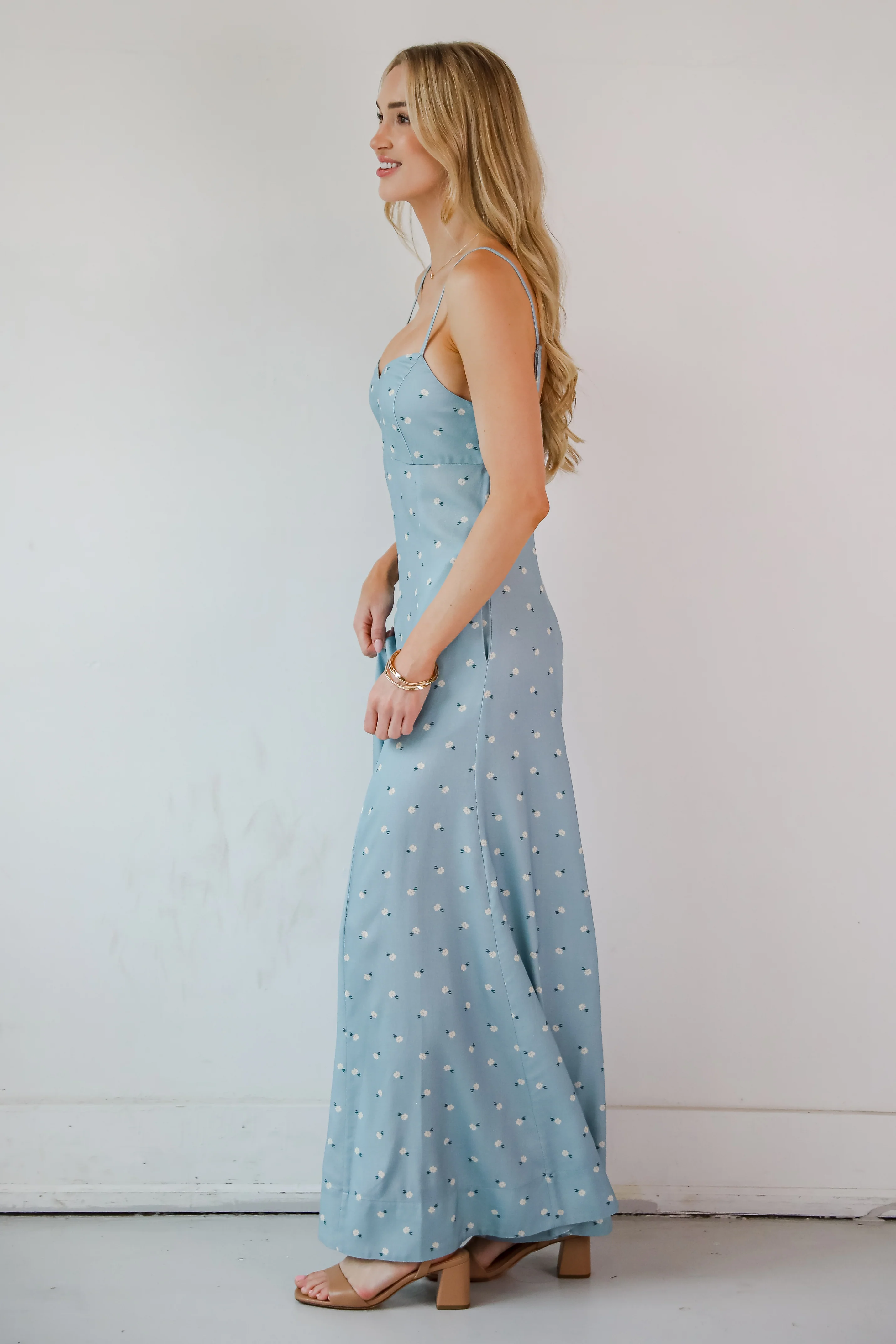 FINAL SALE - Cheerful Season Denim Floral Wide Leg Jumpsuit